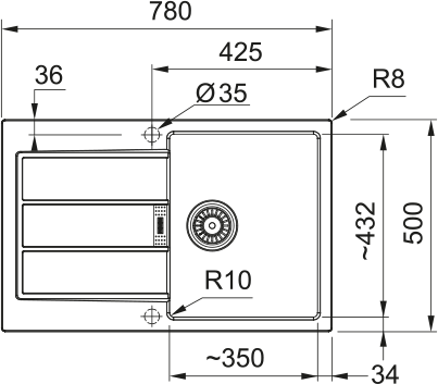 Rysunek techniczny produktu Zlew Zlewozmywak FRANKE Sirius SID +Syfon