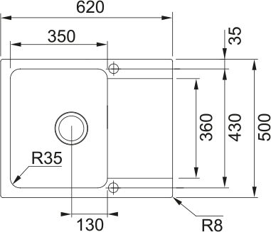 Rysunek techniczny produktu Zlewozmywak granitowy Franke Tectonite z baterią Aglo i dozownikiem