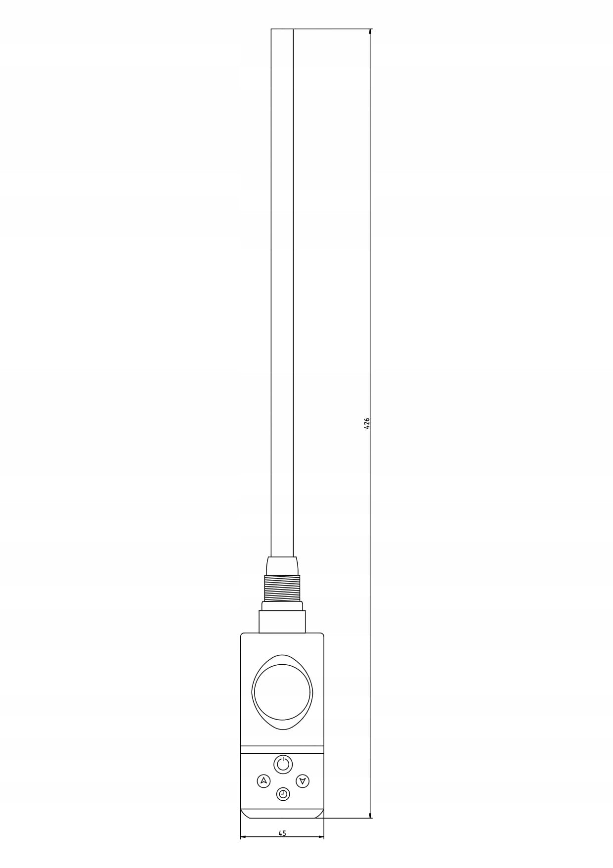 Rysunek techniczny produktu Grzałka elektryczna 300W złota G1/2 z termostatem LED IP44 Comfort