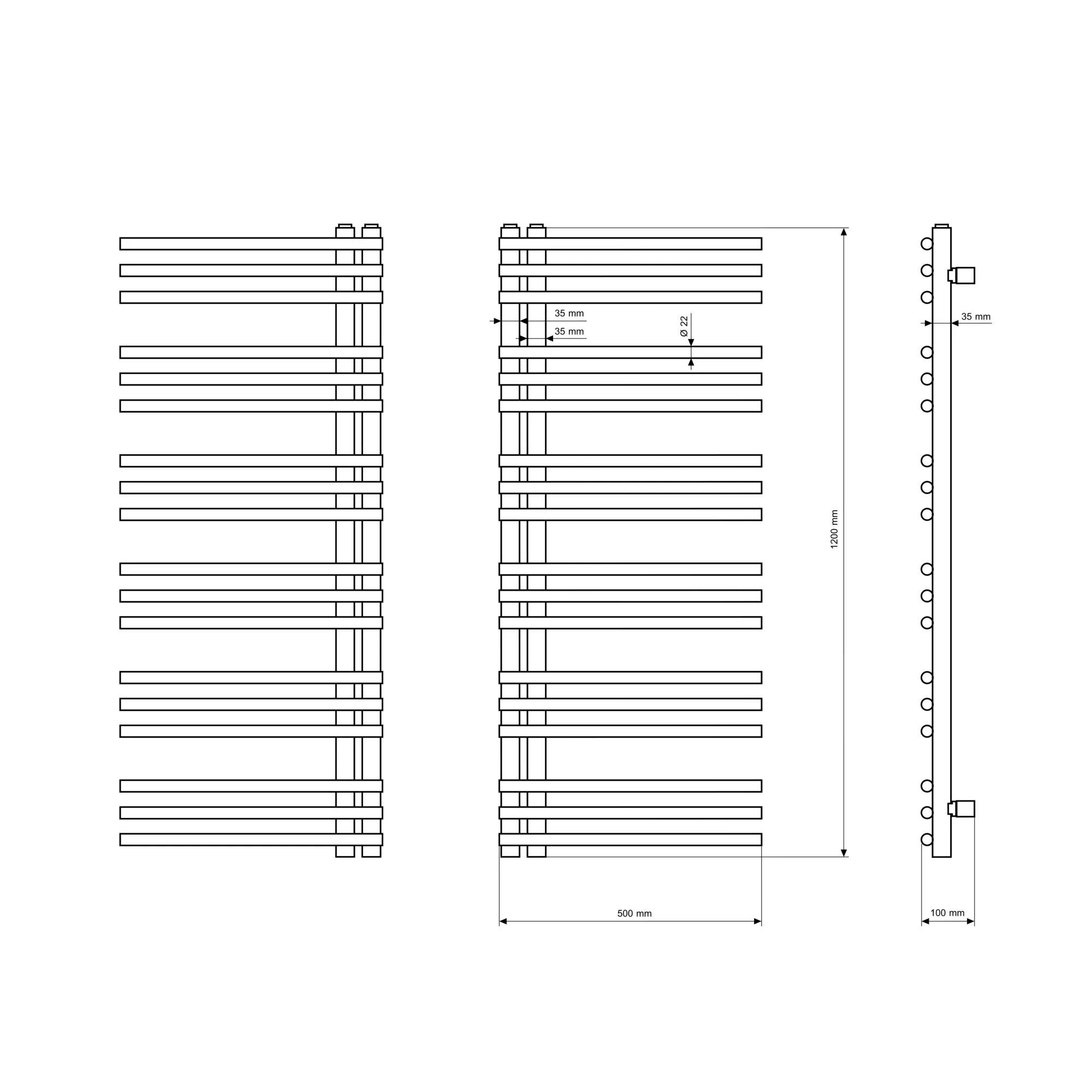 Rysunek techniczny produktu GRZEJNIK ŁAZIENKOWY BIAŁY 120x50 cm MILO