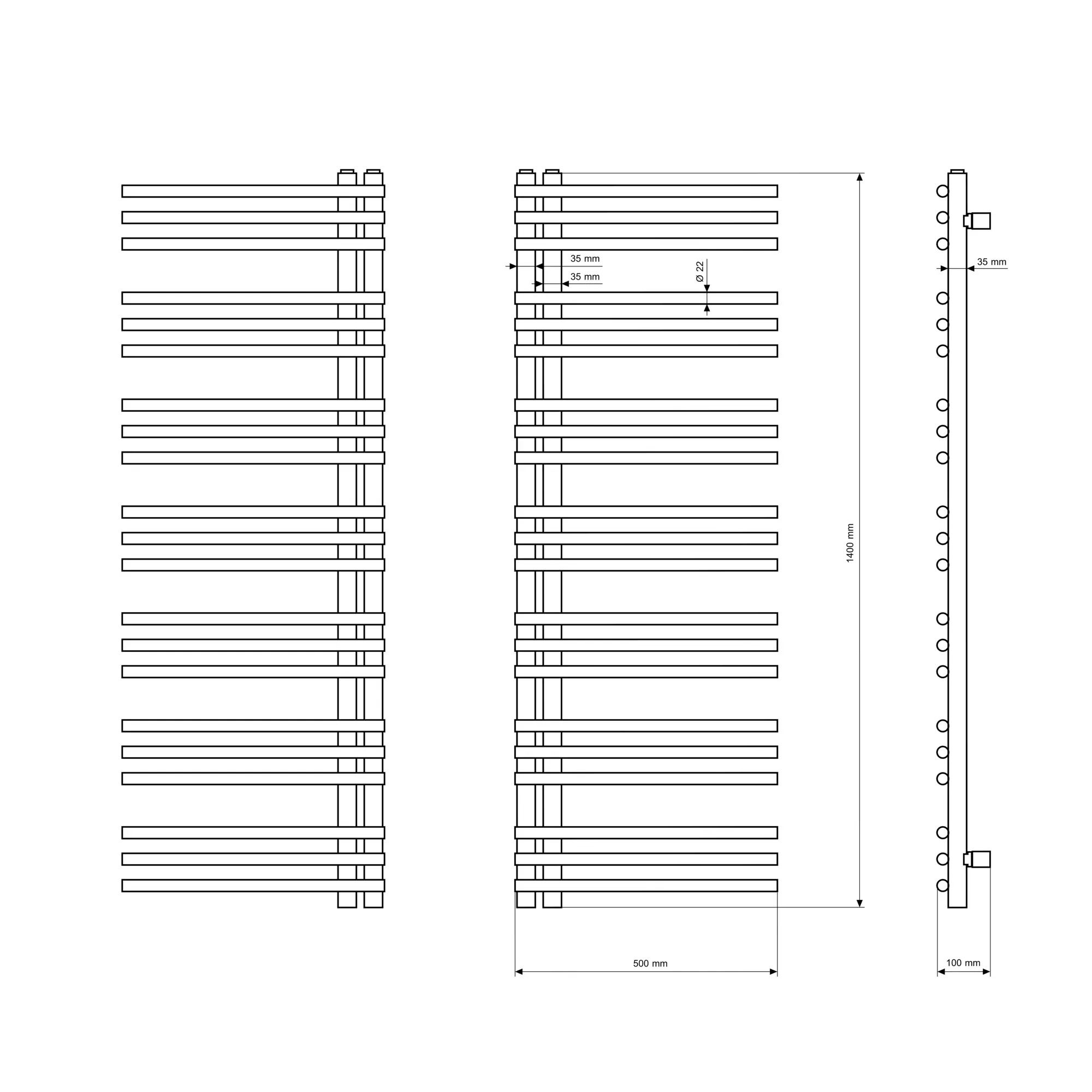 Rysunek techniczny produktu GRZEJNIK ŁAZIENKOWY CZARNY 140x50 cm MILO