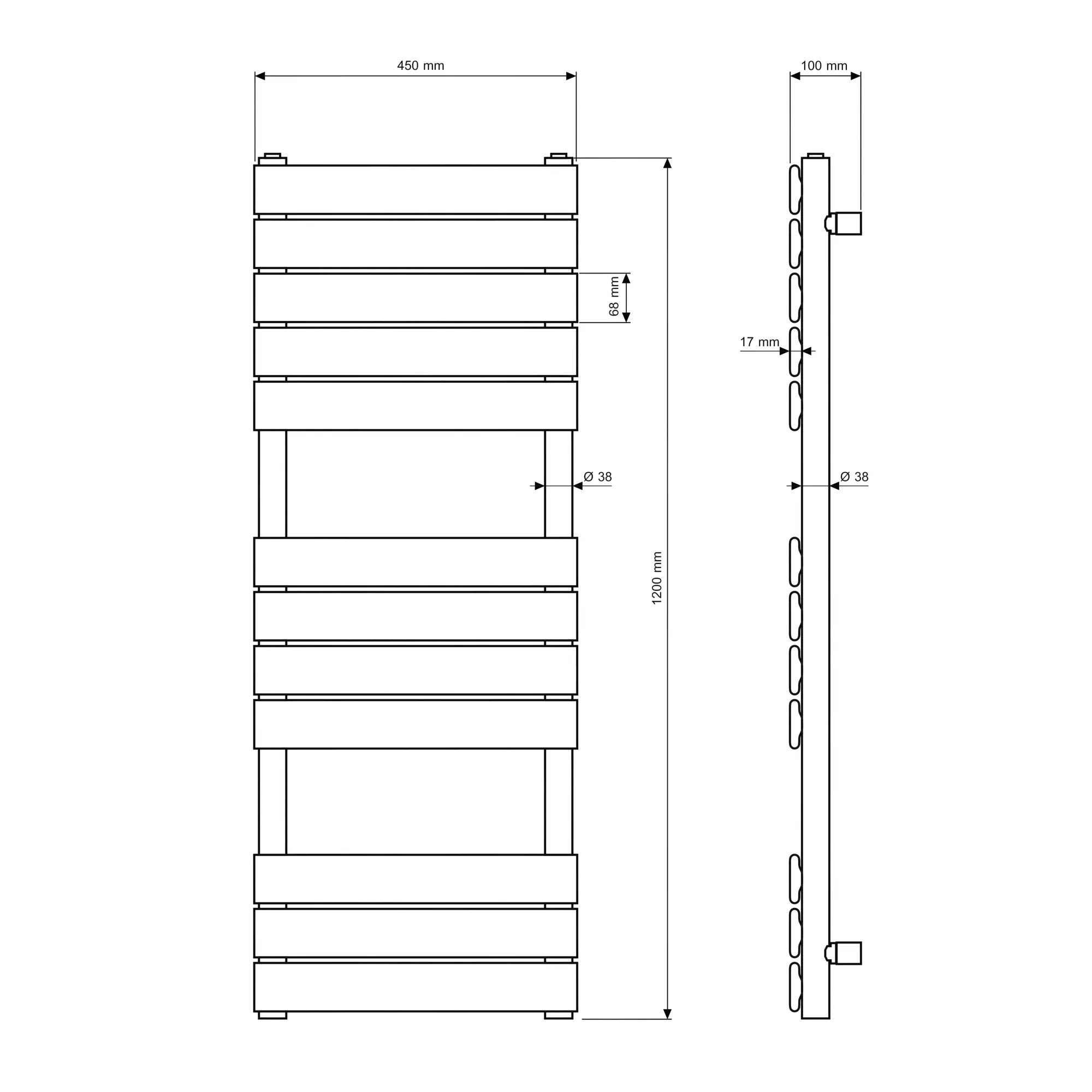 Rysunek techniczny produktu GRZEJNIK ŁAZIENKOWY BIAŁY 120x45 cm OSLO