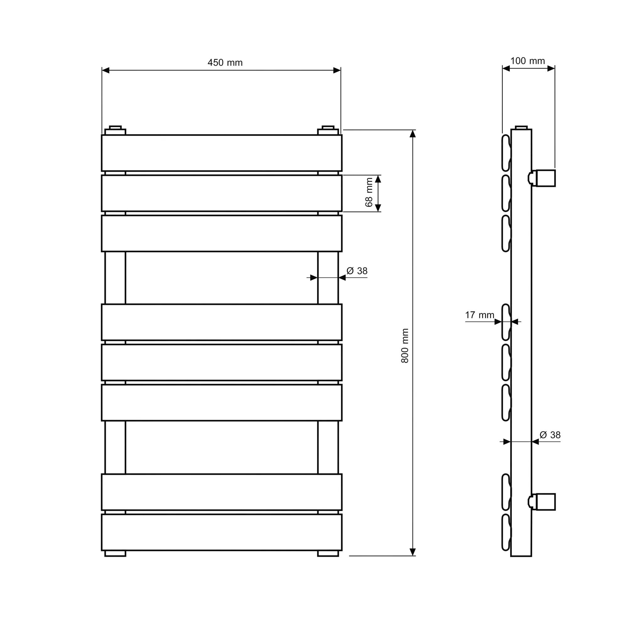 Rysunek techniczny produktu GRZEJNIK ŁAZIENKOWY CZARNY 80x45 cm OSLO
