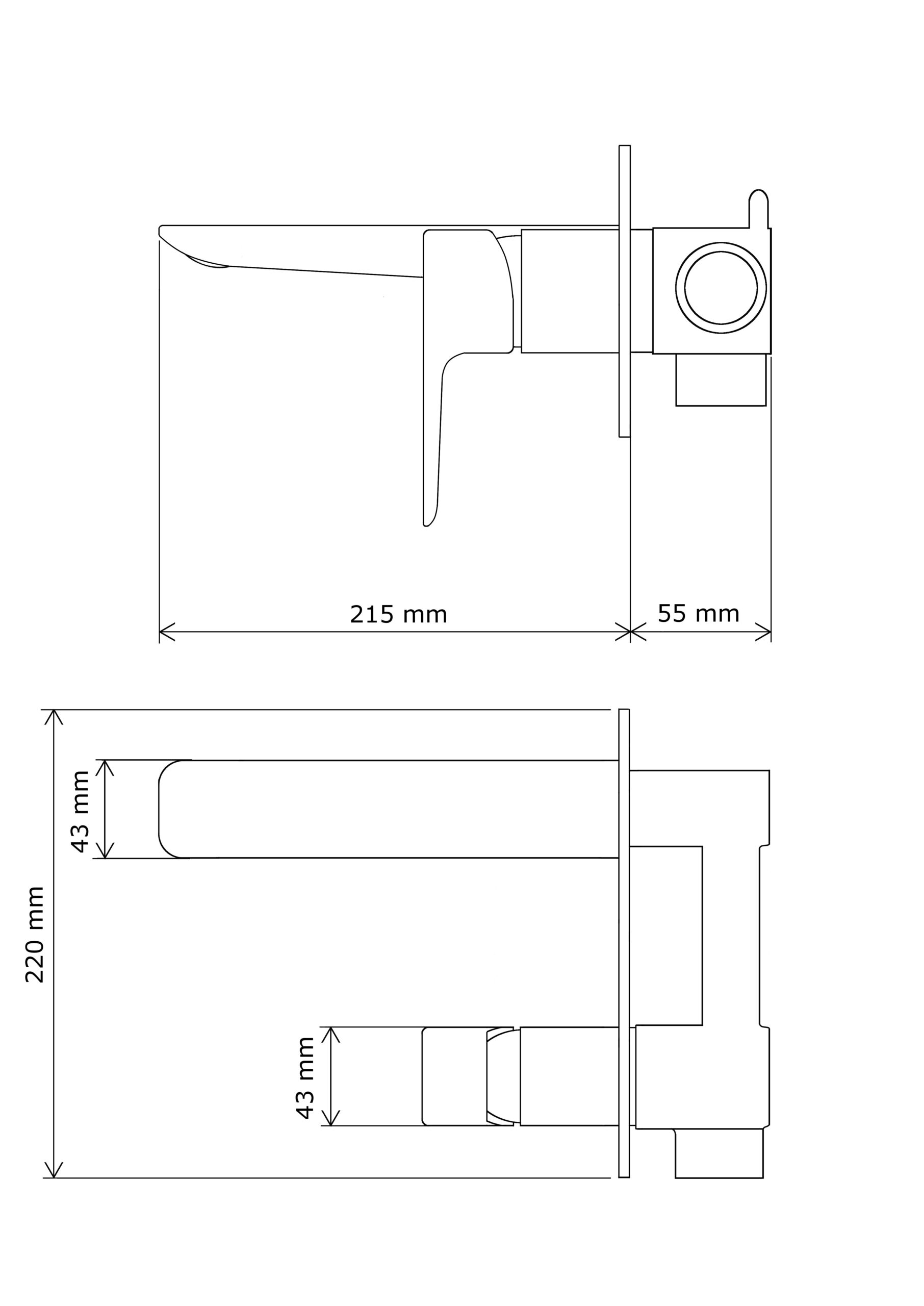 Rysunek techniczny produktu Caro czarna bateria umywalkowa podtynkowa
