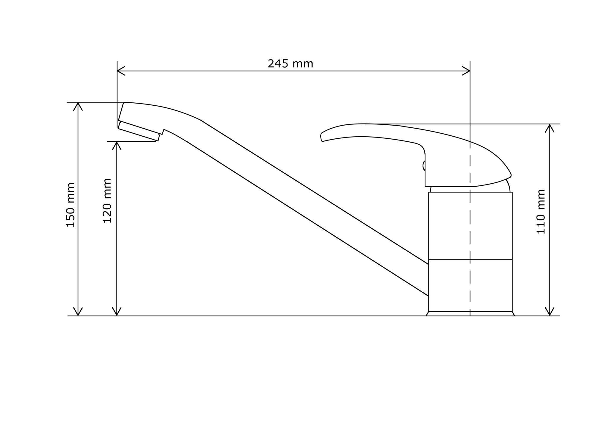 Rysunek techniczny produktu Bateria kuchenna ALFA DŁUGA - Chrom