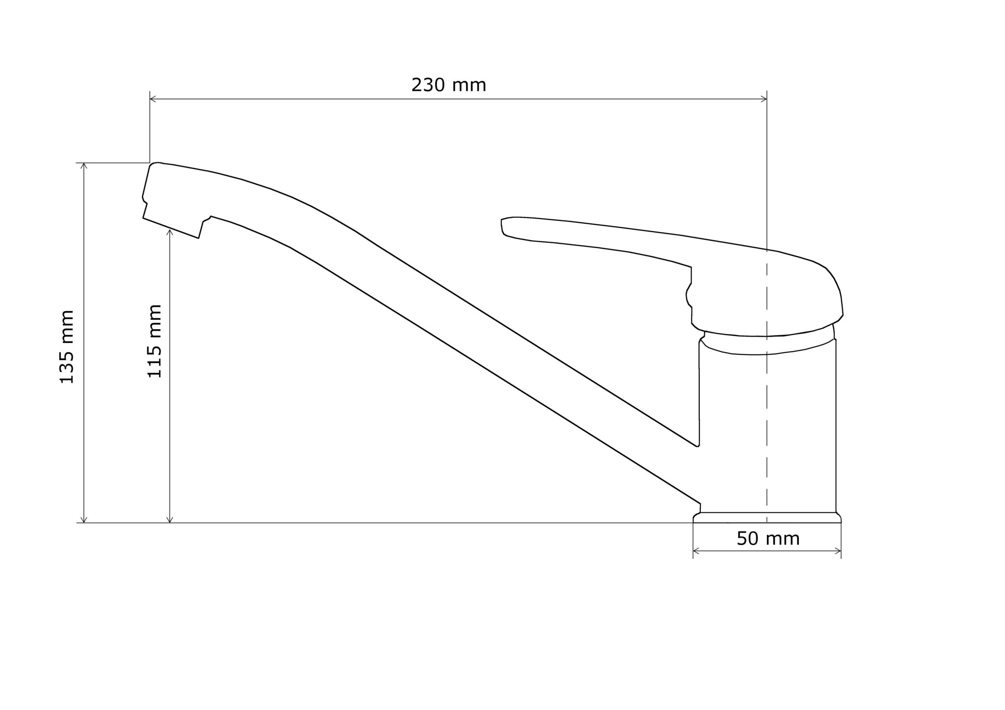 Rysunek techniczny produktu ROX czarna bateria kuchenna