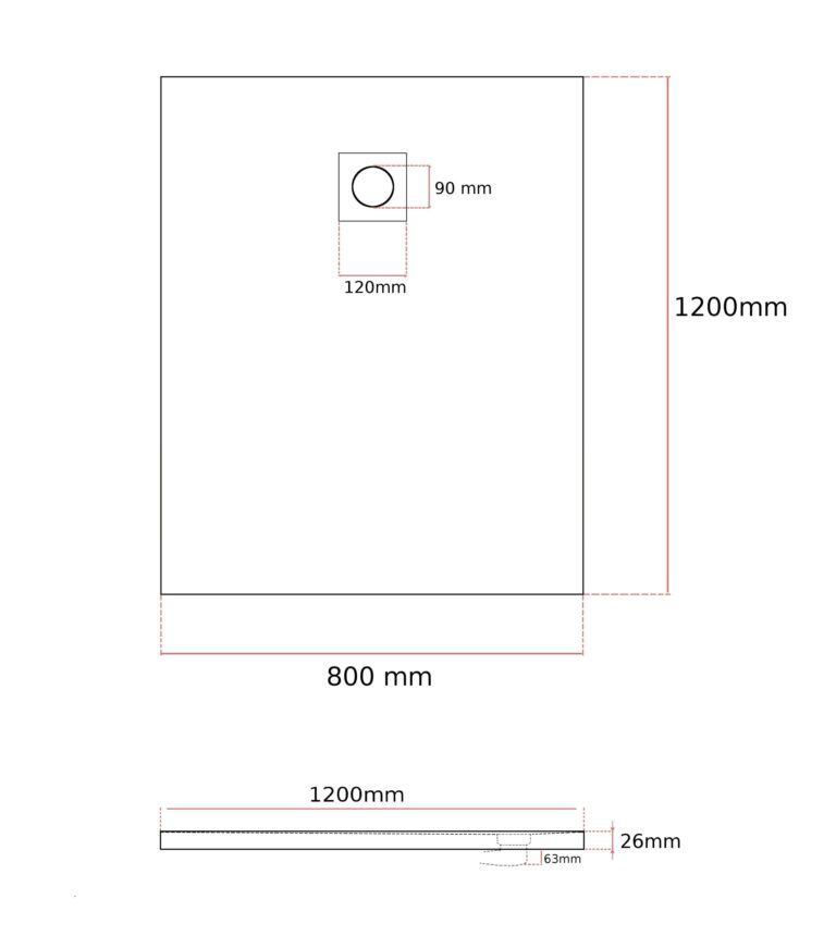 Rysunek techniczny produktu BRODZIK PRYSZNICOWY KWADRATOWY 120 x 80 CM SZARY SMC KOMPOZYT TEJA