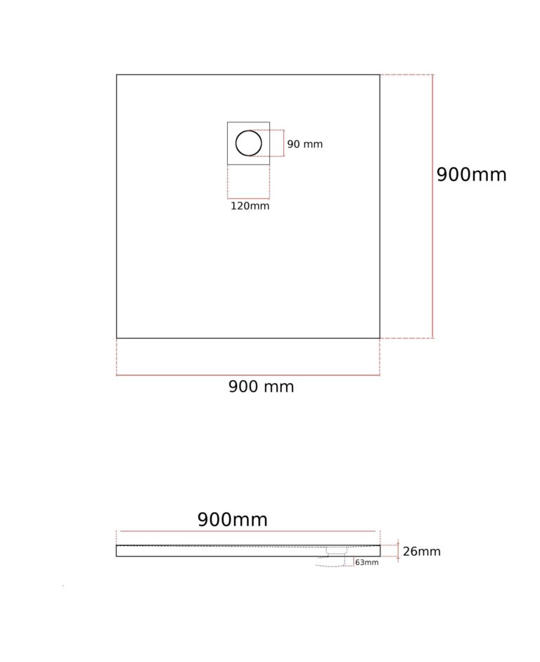 Rysunek techniczny produktu BRODZIK PRYSZNICOWY KWADRATOWY 90 x 90 CM SZARY SMC KOMPOZYT TEJA