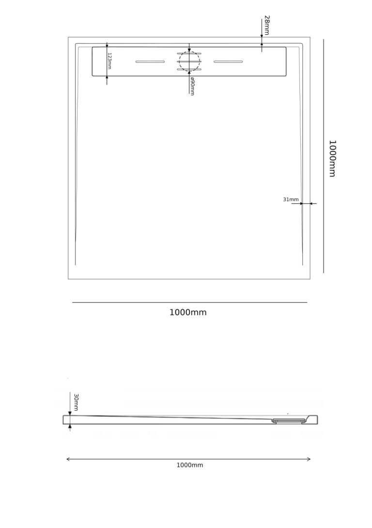 Rysunek techniczny produktu BRODZIK PRYSZNICOWY KWADRATOWY 100 x 100 CM BIAŁY VIVA