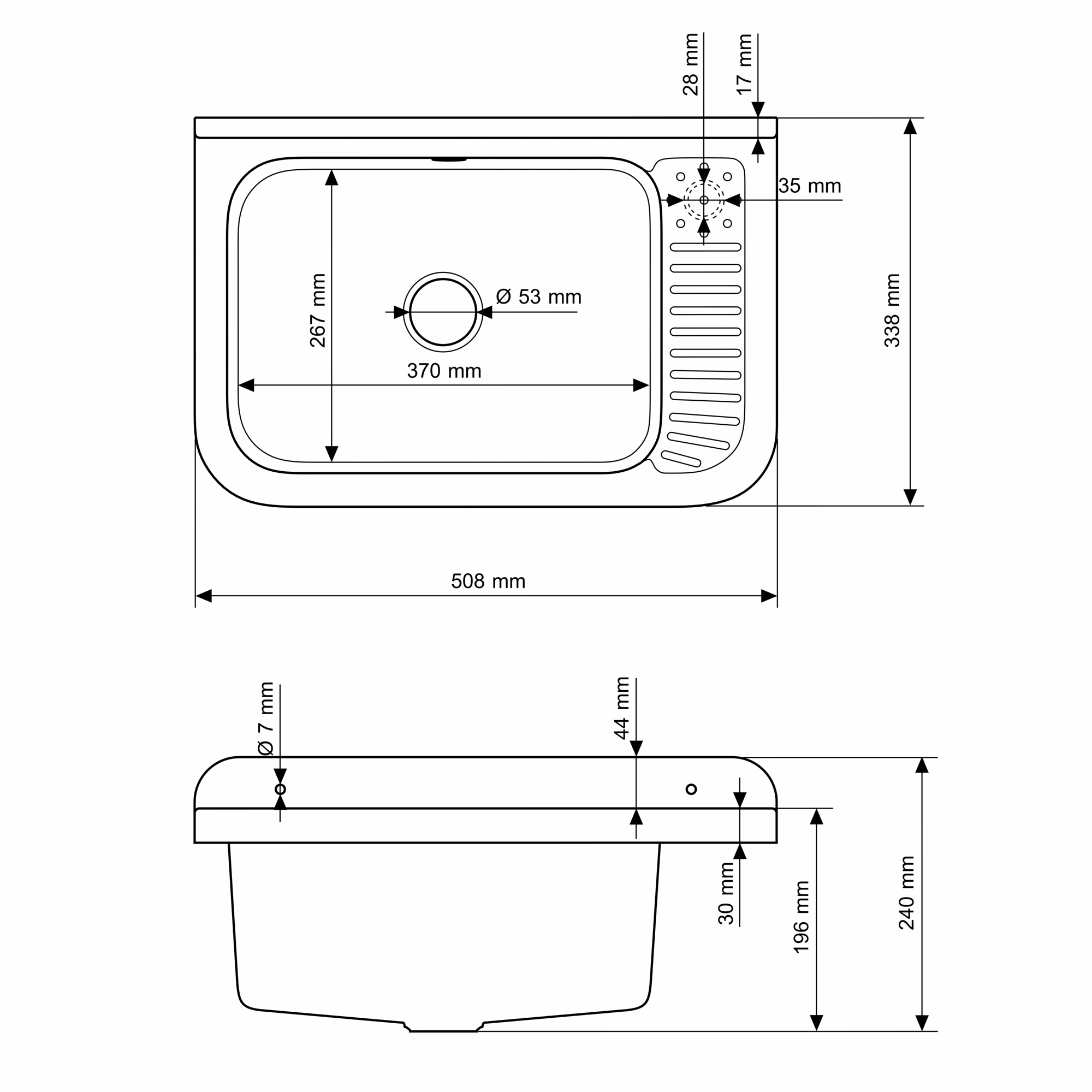 Rysunek techniczny produktu Zestaw- zlew gospodarczy POLO szary z syfonem chrom, CADO szara