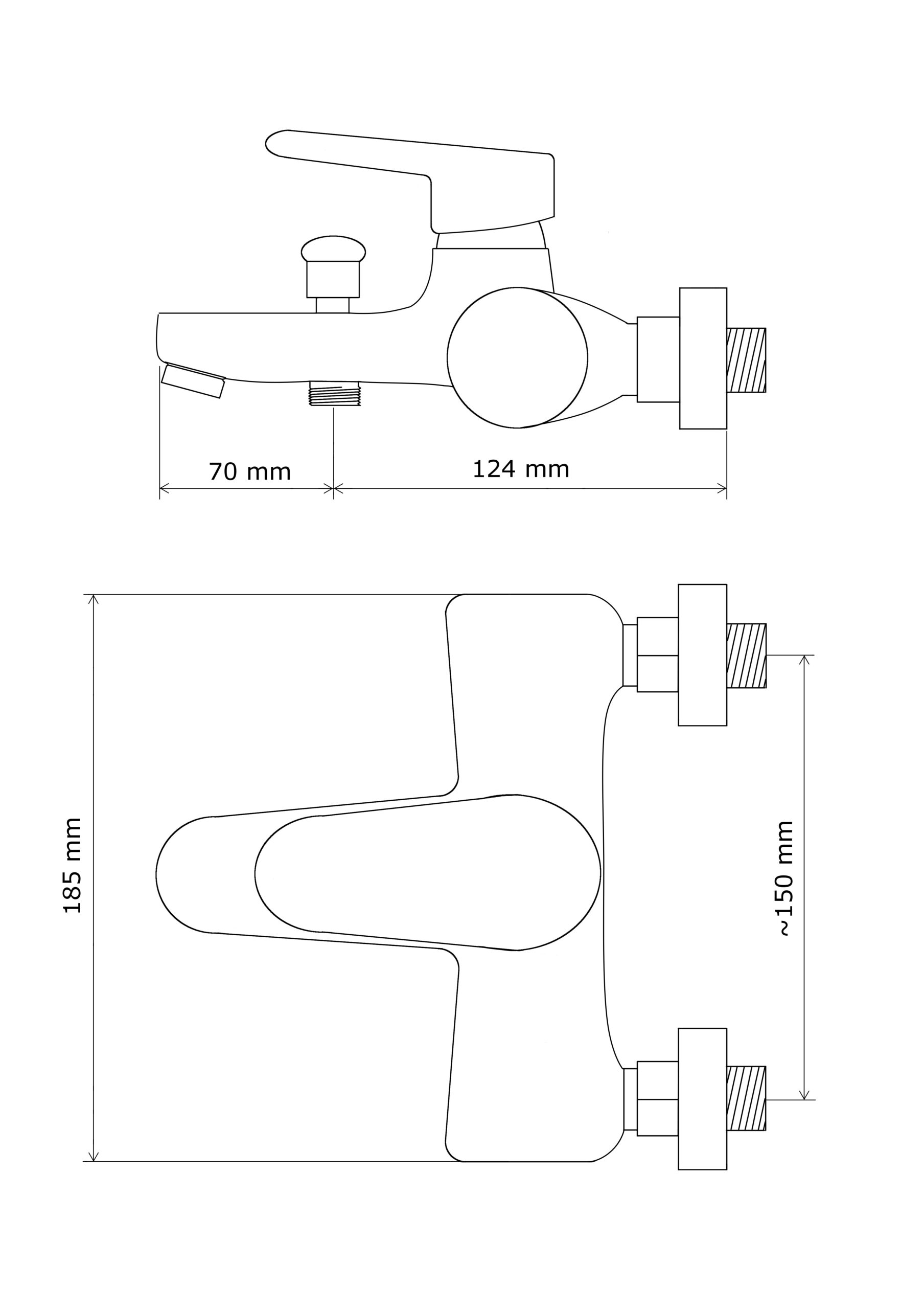 Rysunek techniczny produktu Cobi bateria wannowa czarna