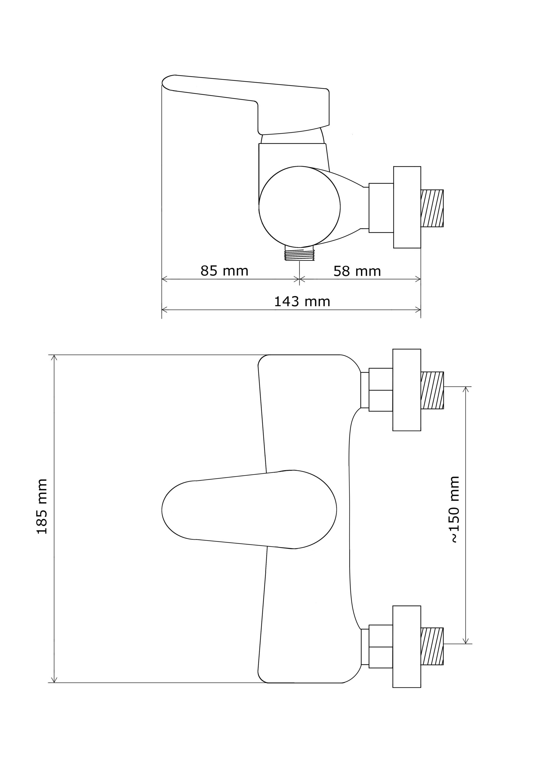 Rysunek techniczny produktu Cobi bateria natryskowa
