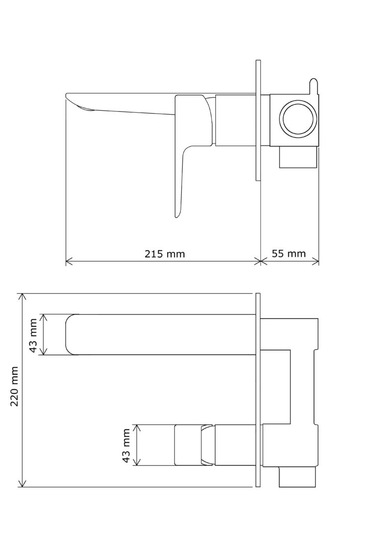 Rysunek techniczny produktu Bateria umywalkowa podtynkowa CUBIC - Czarna
