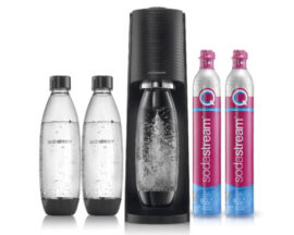 Saturator do wody gazowanej SodaStream Terra – Czarny zestaw + 2 butelki + 2 naboje CO2