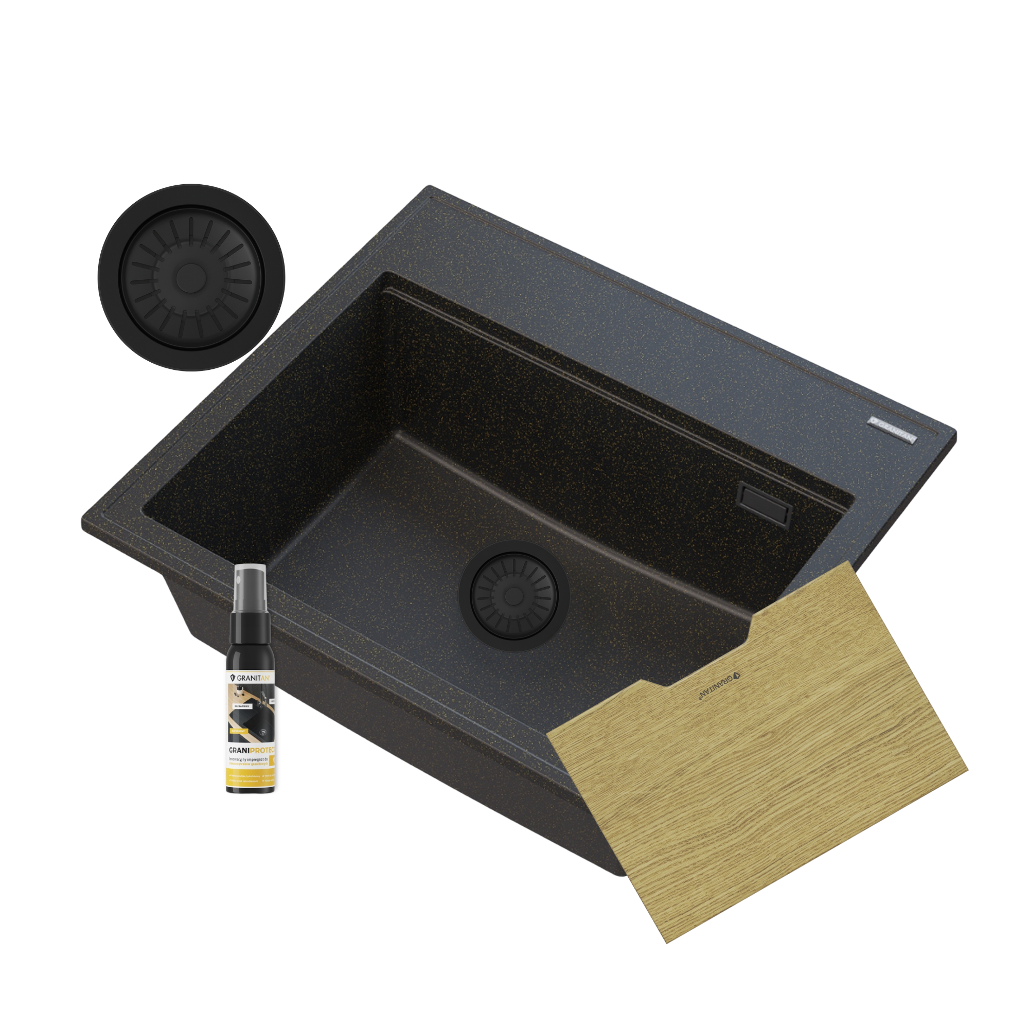 Zlewozmywak Granitowy Foxal Gold Syfon Czarny