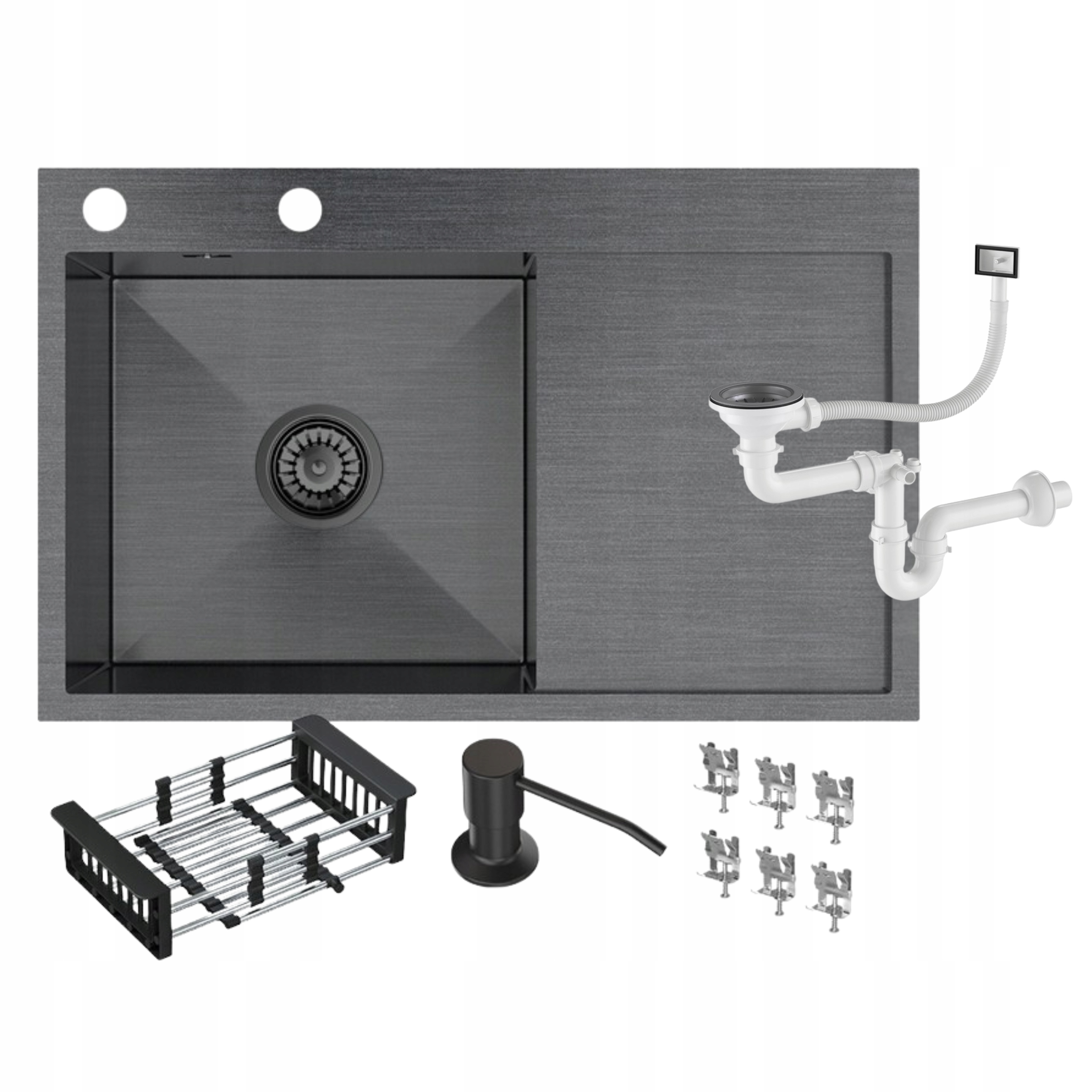 Zlew stalowy czarny grafitowy 1kom ociekacz suszarka bari78l