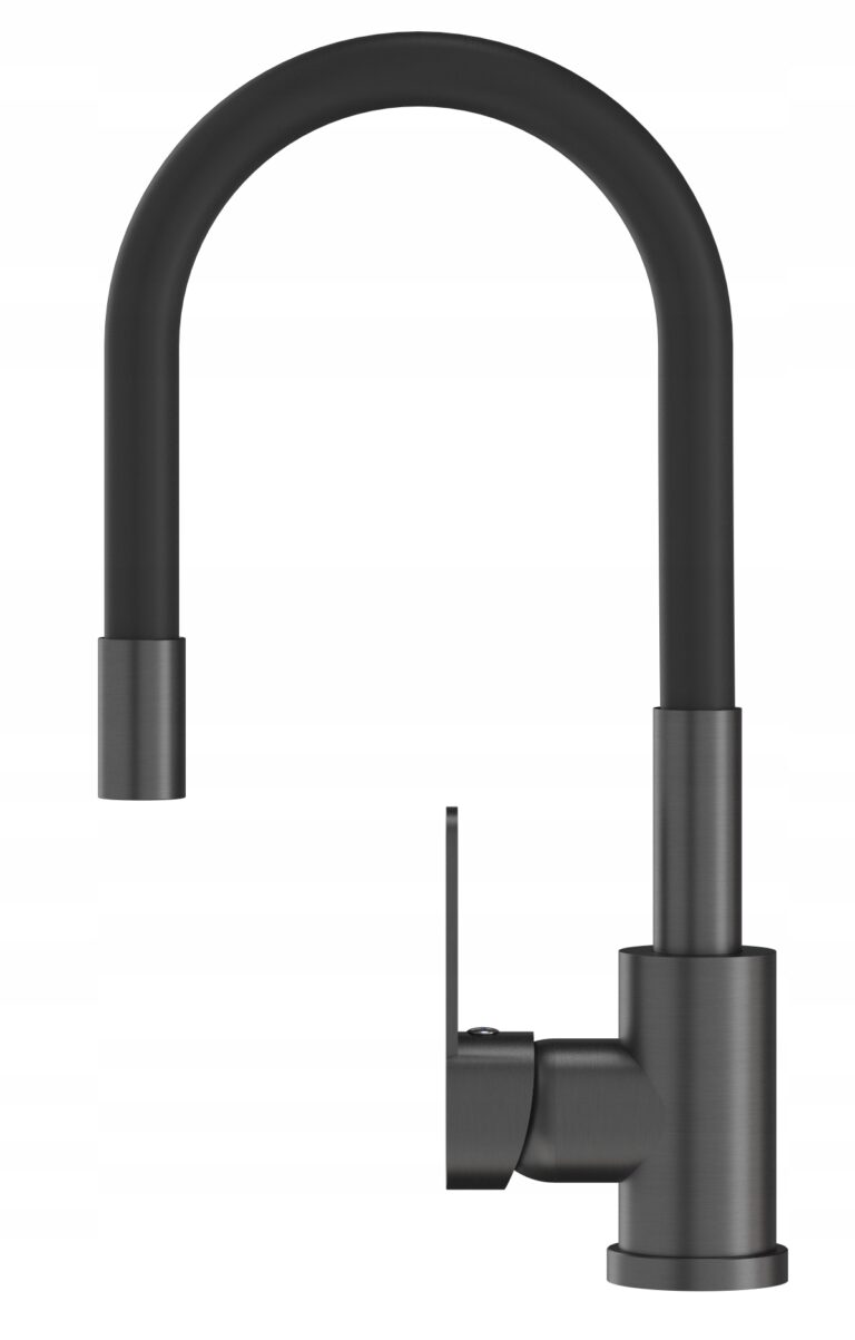 BATERIA-KUCHENNA-GUN-GREY-CZARNY-METALIK-ELASTYCZNA-WYLEWKA-KRAN-GRADO-Typ-jednouchwytowa