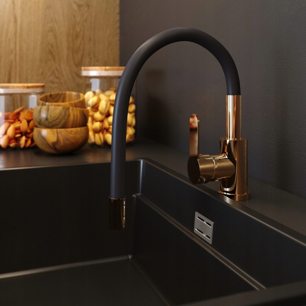 BATERIA KUCHENNA ROSE GOLD ZŁOTA ELASTYCZNA WYLEWKA KRAN DO ZLEWU GRADO ...