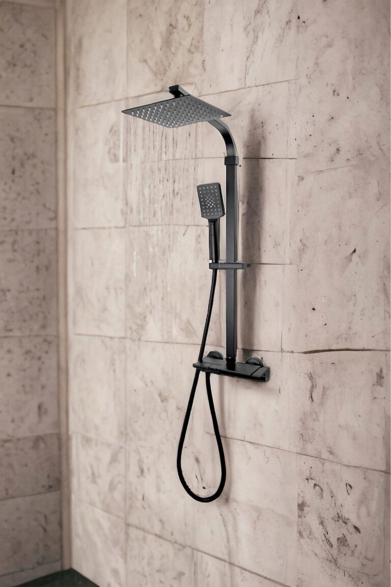 Zestaw wannowo-prysznicowy termostatyczny z deszczownicą slim Sonata Czarna