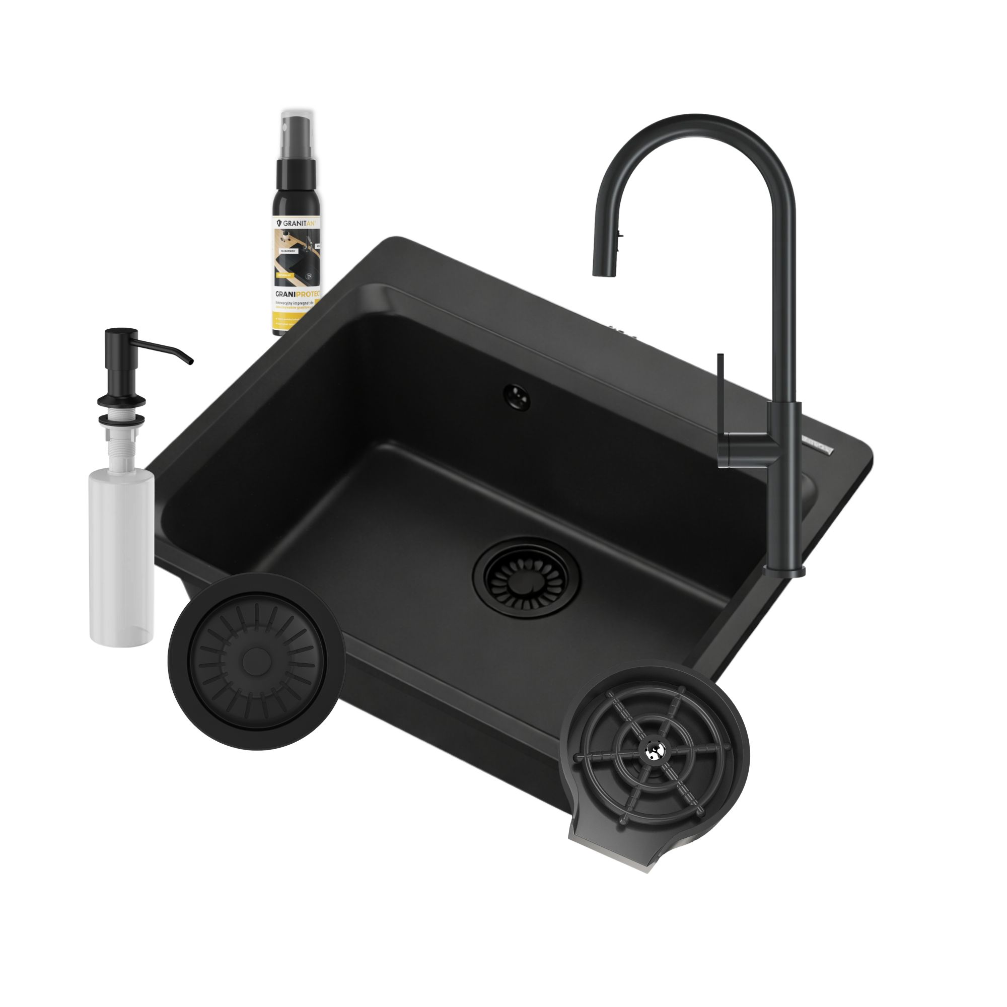 ZLEW GRANITOWY DUŻY CZARNY ZESTAW DOZOWNIK ZANTE MYJKA AUTOMATYCZNA