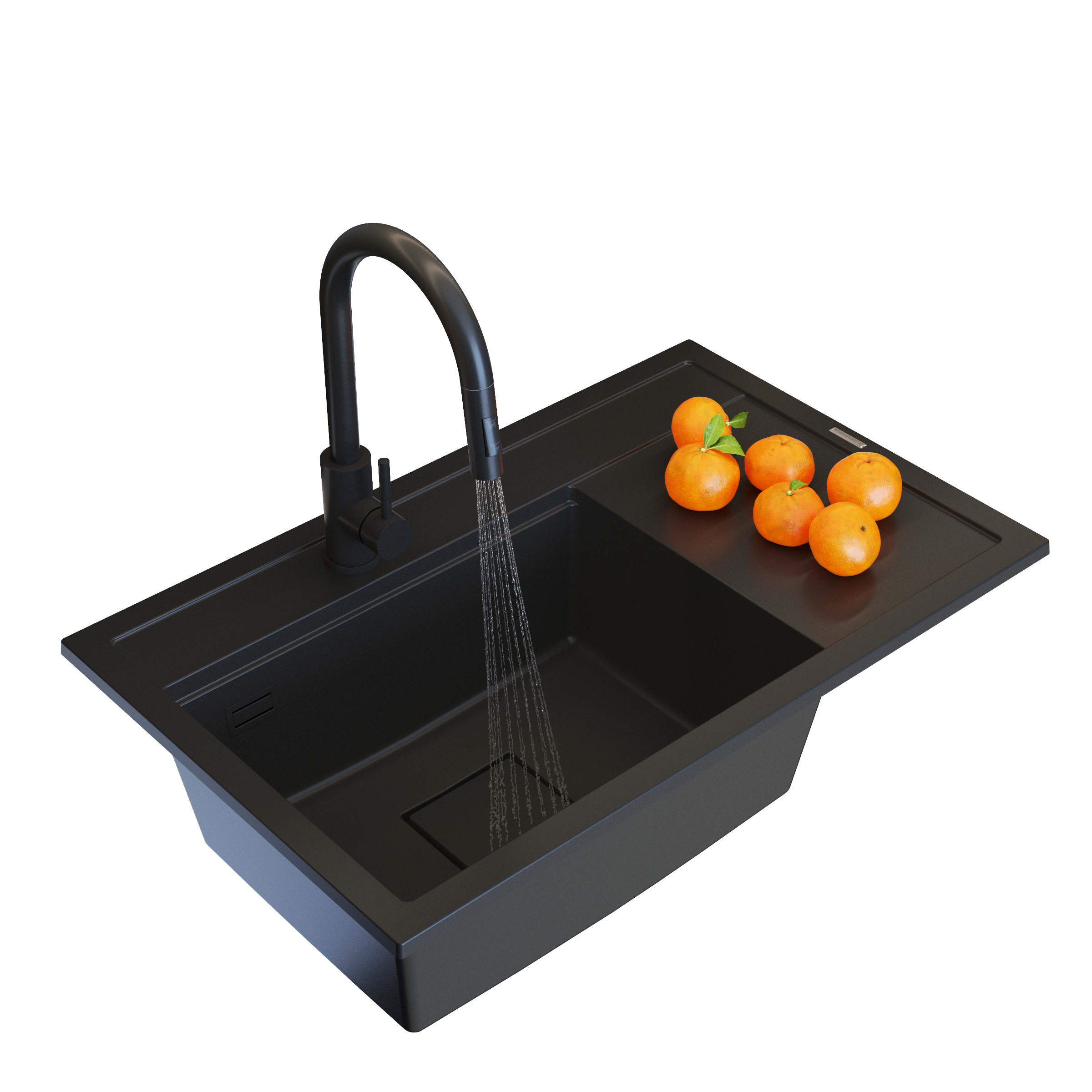 ZESTAW GRANITOWY CZARNY BATERIA KUCHENNA ZAŚLEPKA NOWOCZESNY ZESTAW RENDO