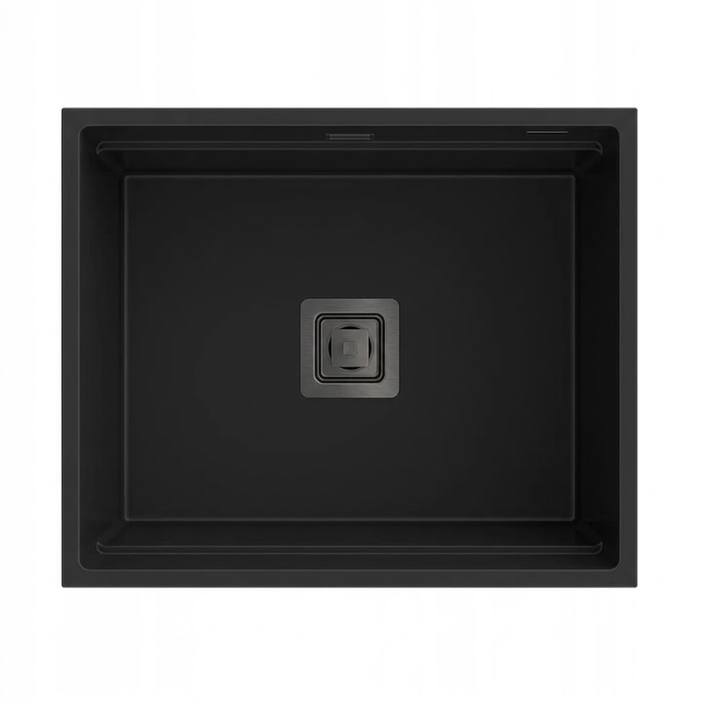 ZLEWOZMYWAK GRANITOWY CZARNY PODWIESZANY SYFON KWADRATOWY ZESTAW EPIR 60