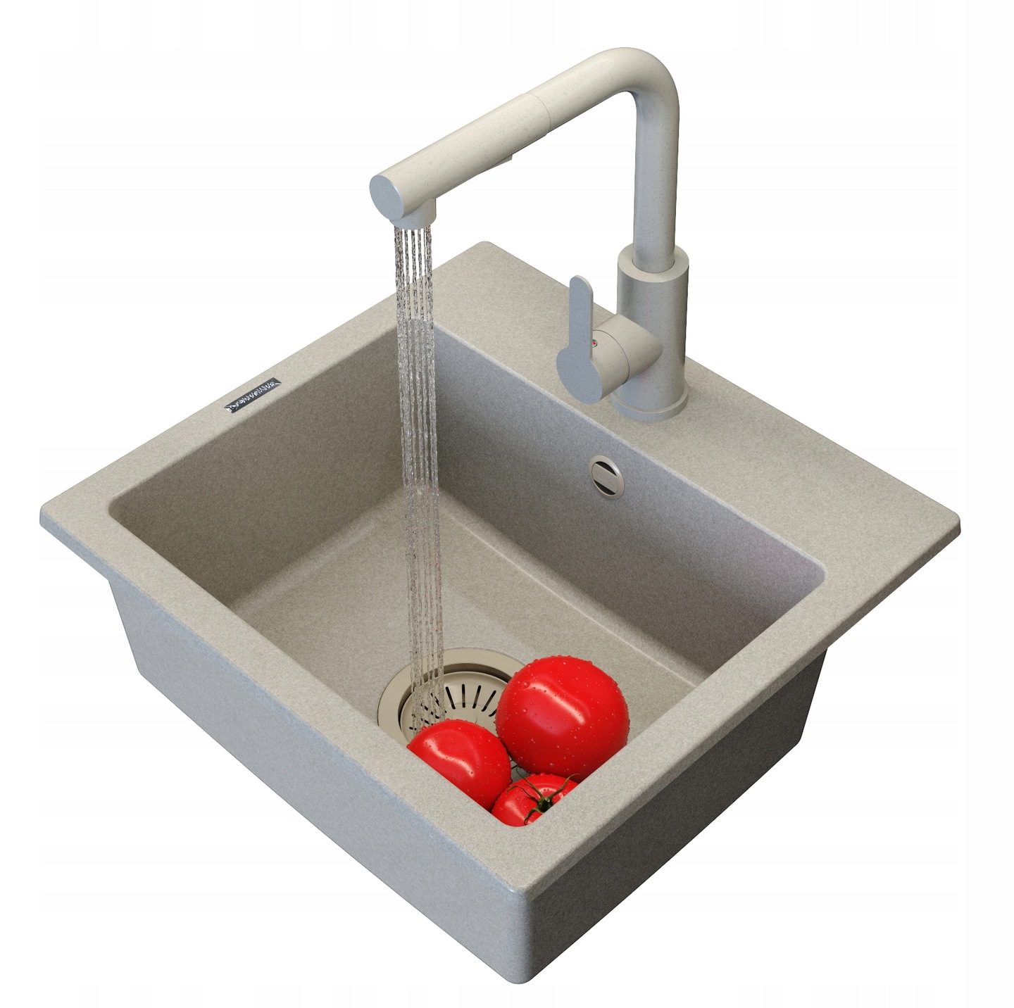 ZESTAW GRANITOWY BEŻOWY ZESTAW BATERIA KUCHENNA KRAN SYFON KOLOR TEOR