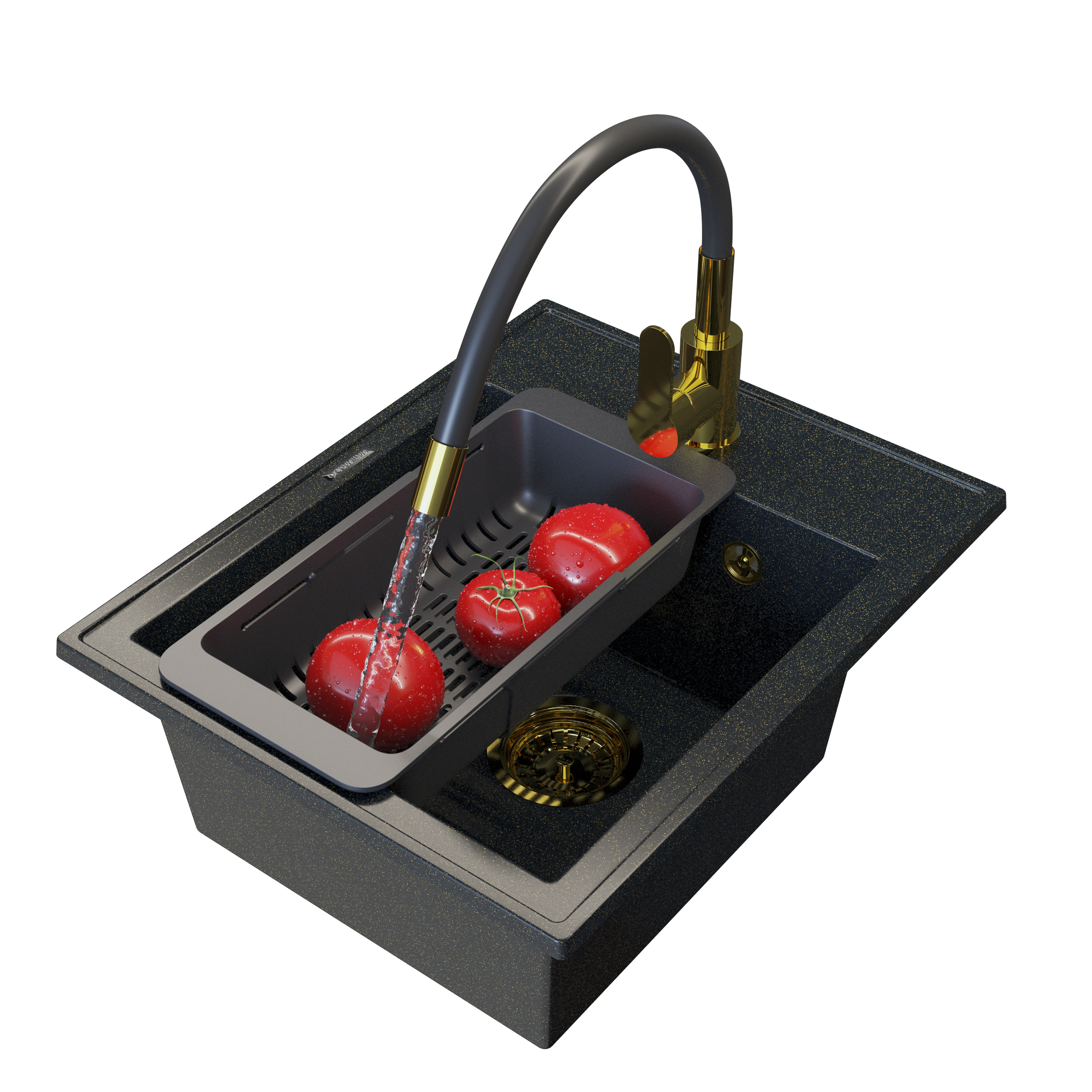 ZLEWOZMYWAK GRANITOWY CZARNY GOLD ZESTAW NERO