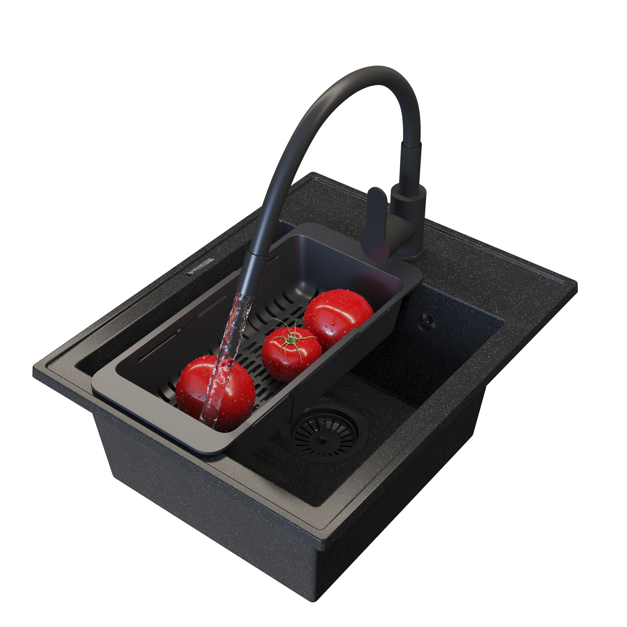 ZLEWOZMYWAK GRANITOWY CZARNY NAKRAPIANY ZESTAW NERO