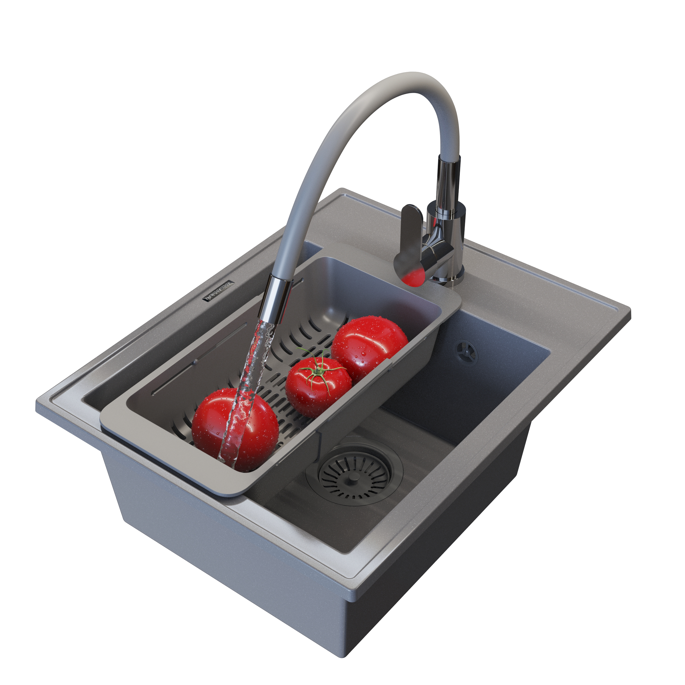 ZLEWOZMYWAK GRANITOWY SZARY ZESTAW BATERIA KUCHENNA GRADO KOSZYK NERO