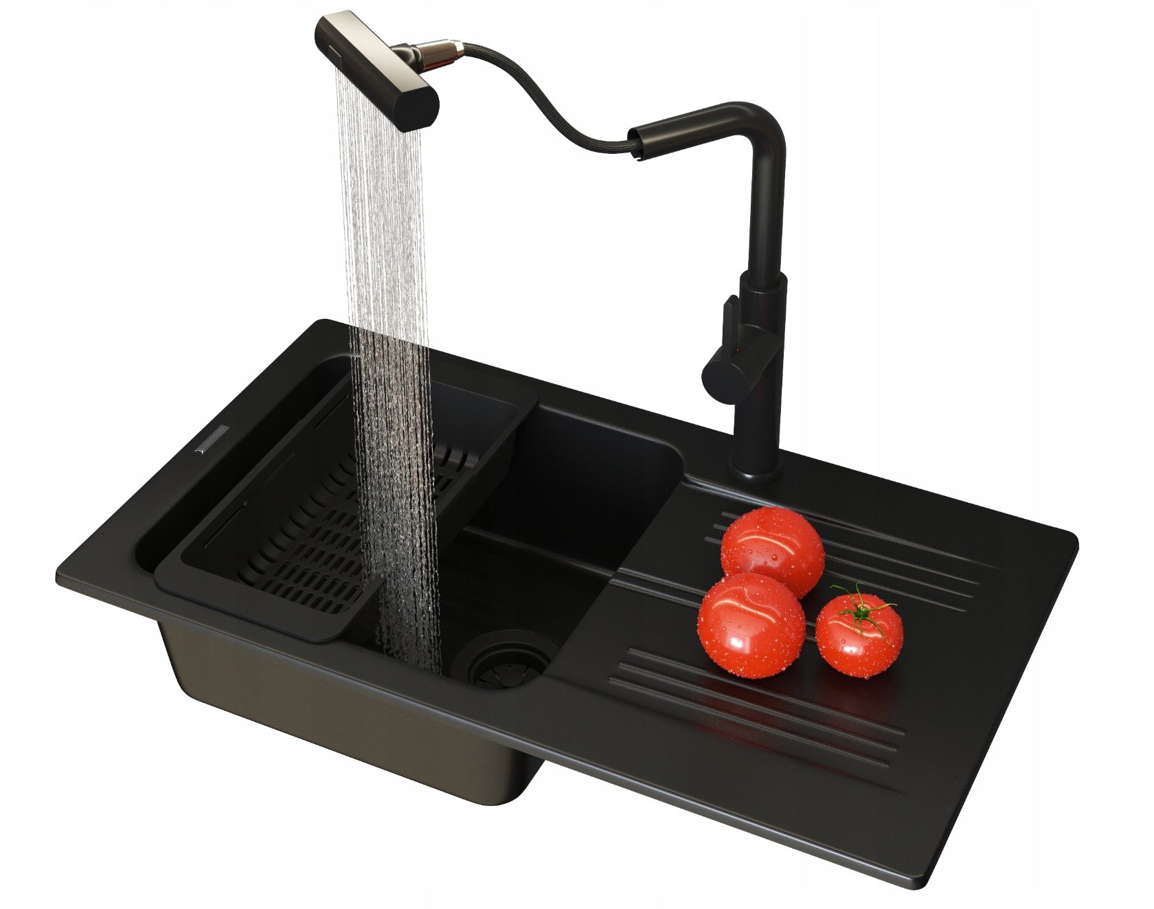 ZLEW GRANITOWY ADA JEDNOKOMOROWY ZLEWOZMYWAK CZARNY BATERIA GIRO SYFON