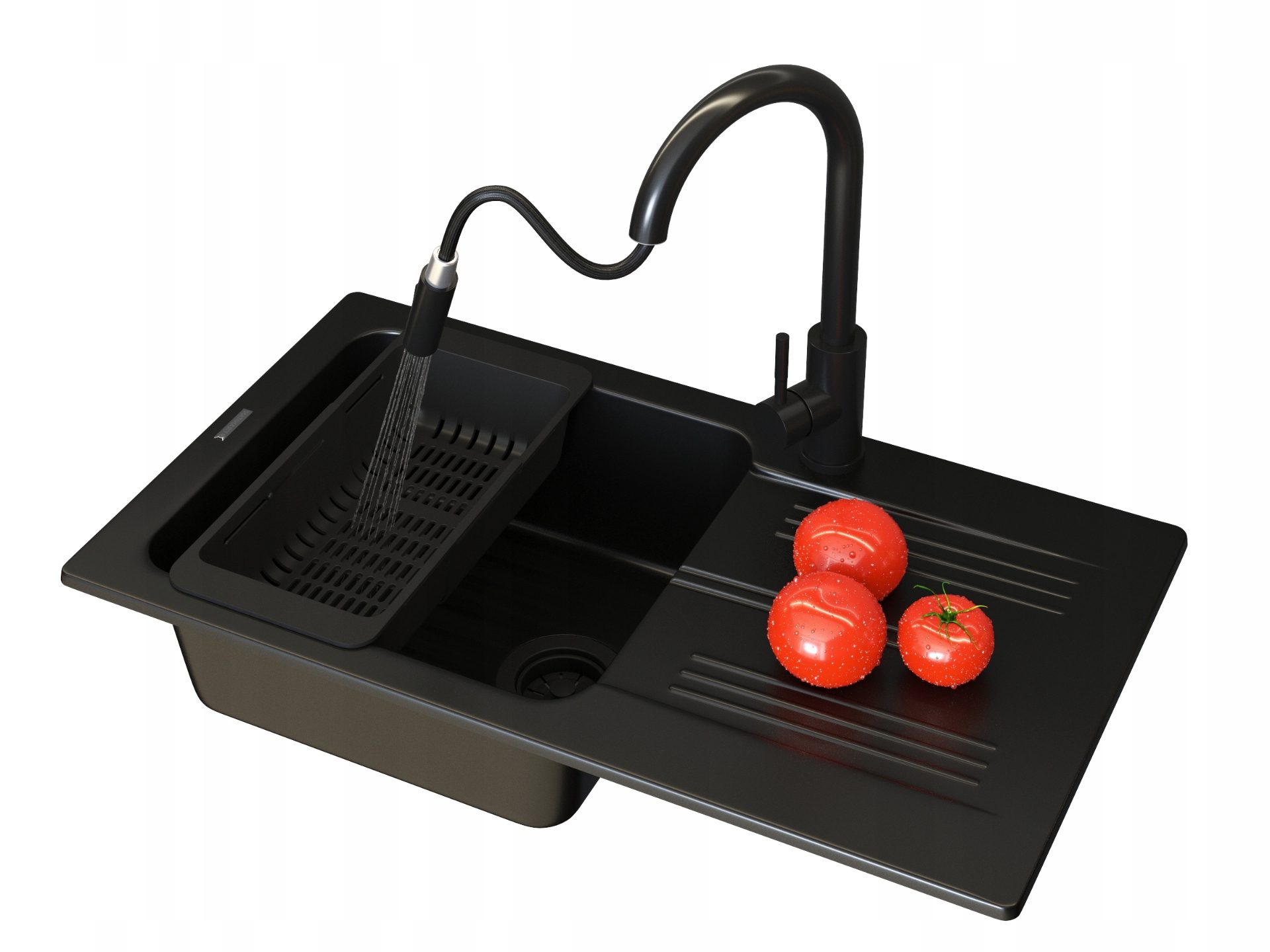 ZLEW GRANITOWY ADA JEDNOKOMOROWY ZLEWOZMYWAK CZARNY BATERIA LOSETO SYFON