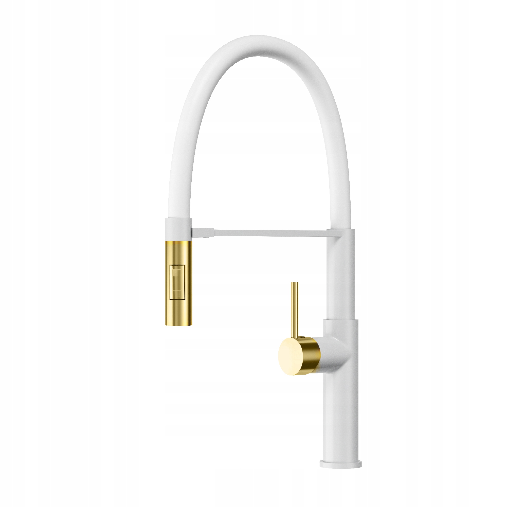BATERIA KUCHENNA ELASTYCZNA BIAŁA WYLEWKA SZCZOTKOWANAE ZŁOTO KRAN SORIA