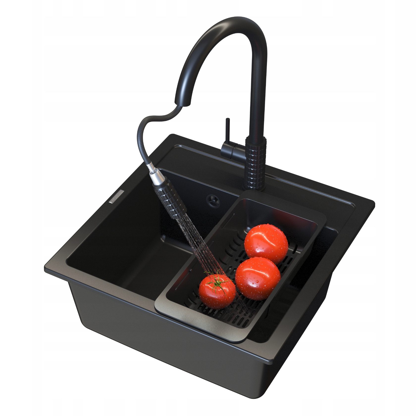 Zlewozmywak granitowy CZARNY MALMO Zestaw ZLEW bateria SNAKE PRO czarna syfon