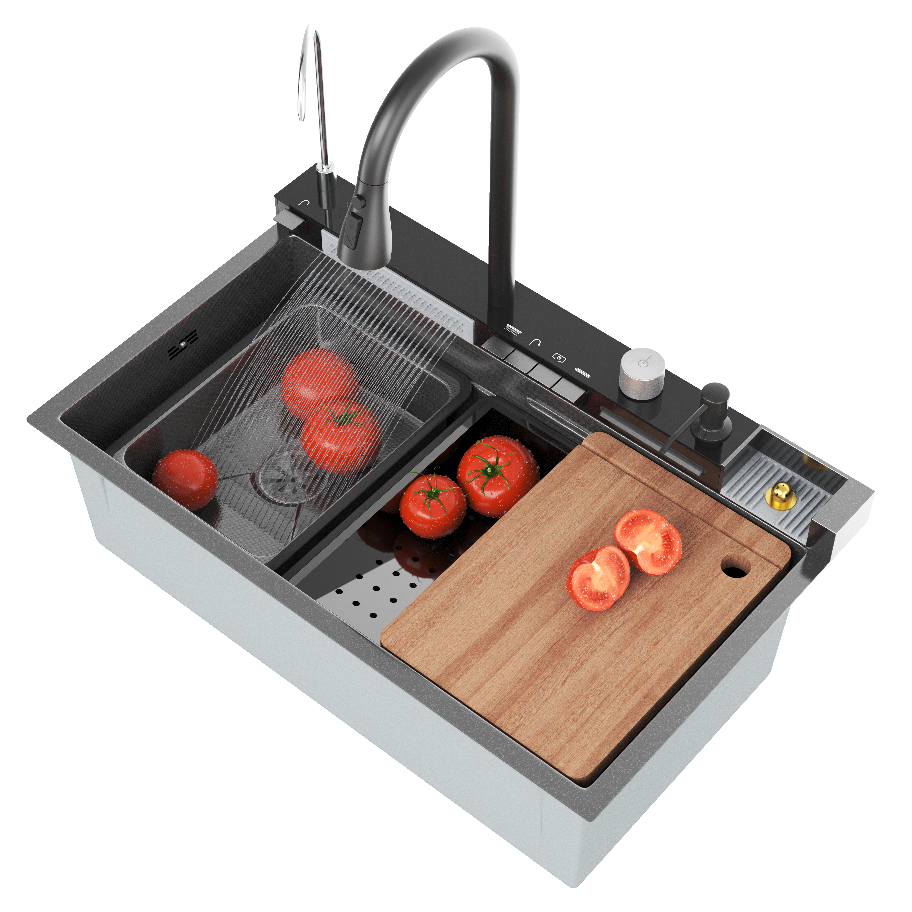 Zlewozmywak stalowy GUN GREY ZESTAW zlew z BATERIĄ KASKADOWĄ WIELOFUNKCYJNY