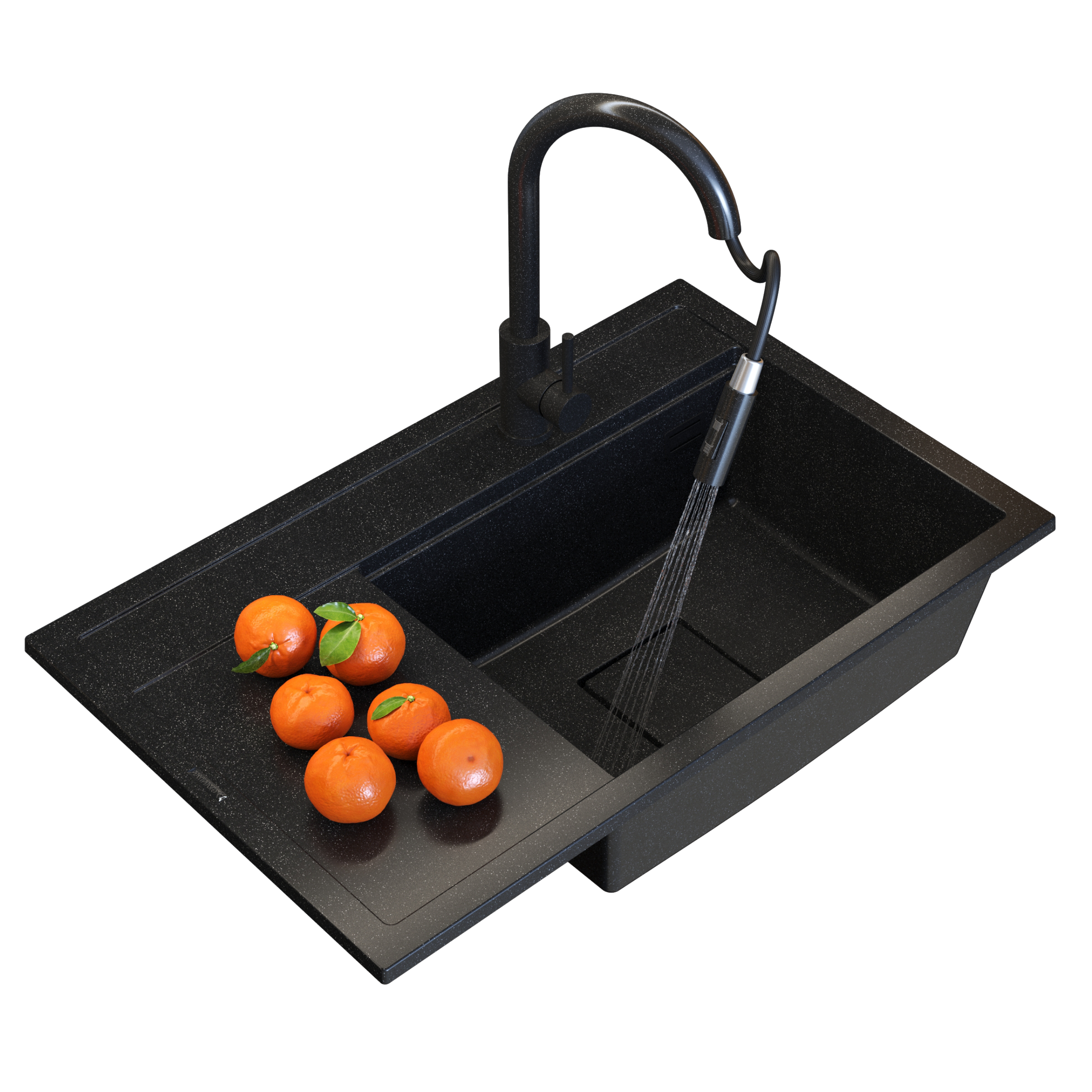 ZLEW GRANITOWY CZARNY NAKRAPIANY BATERIA KUCHENNA NOWOCZESNY ZESTAW RENDO