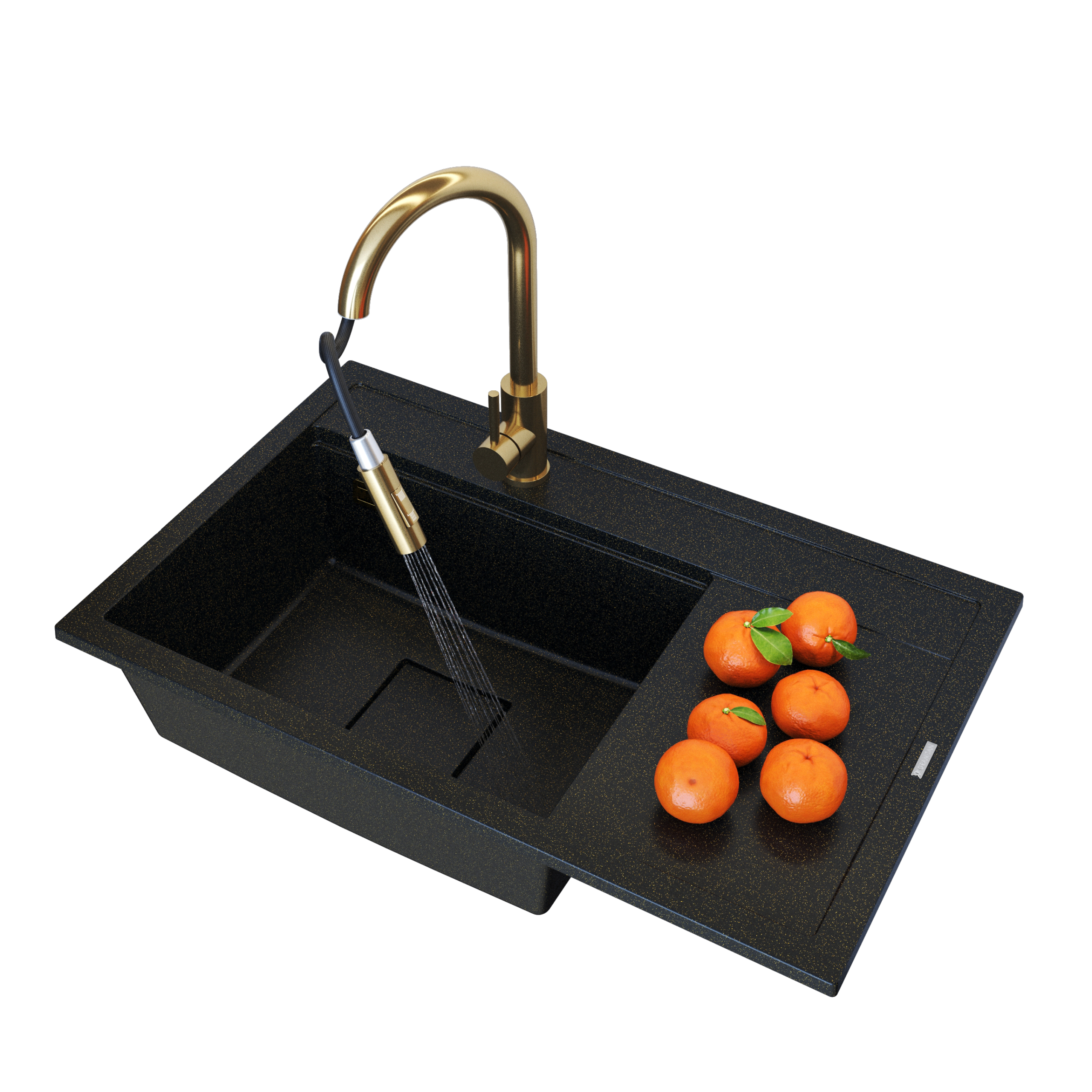 Zlew rendo czarny z drobinkami złota komora lewa granitowy nowoczesny