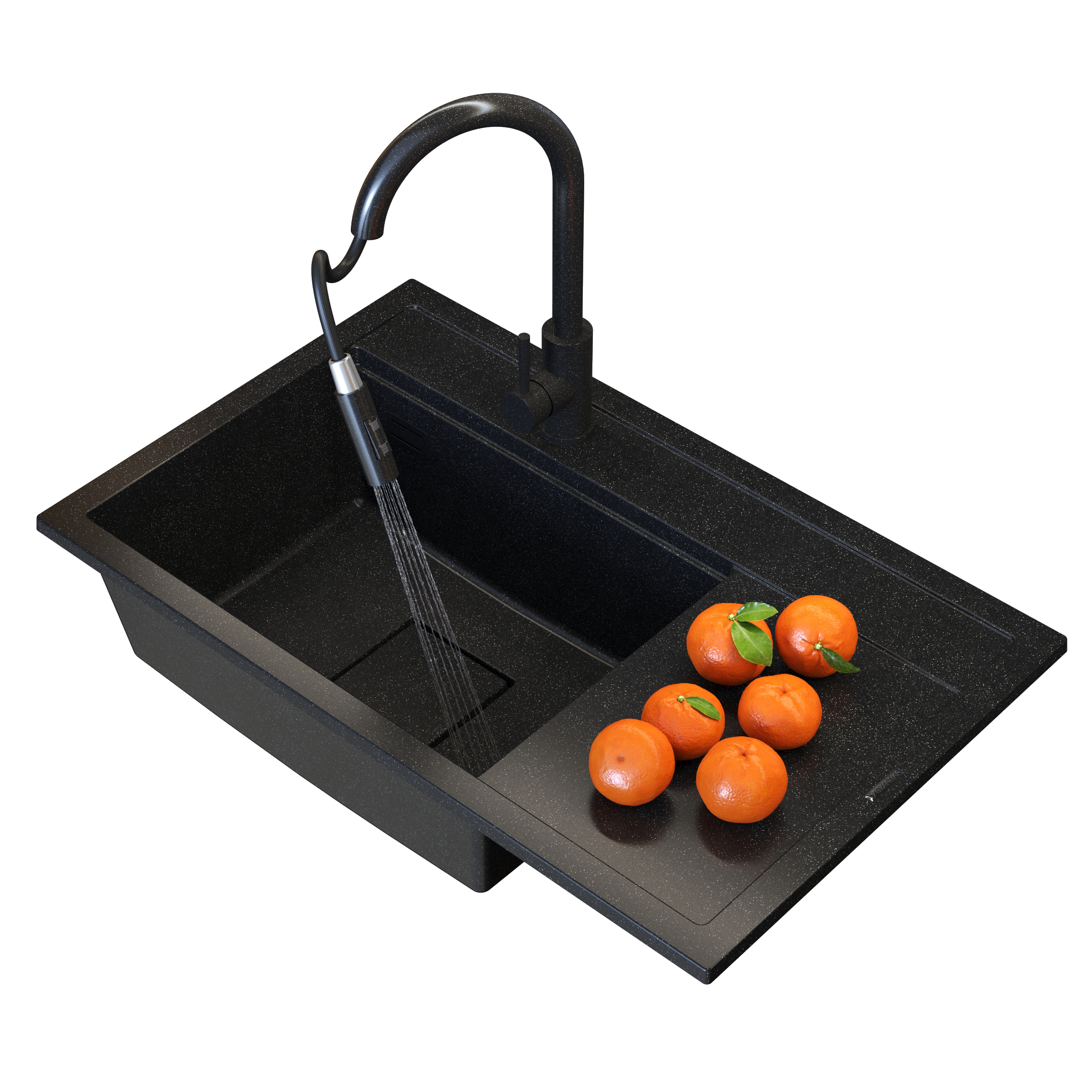 ZLEW GRANITOWY CZARNY NAKRAPIANY BATERIA KUCHENNA NOWOCZESNY ZESTAW RENDO