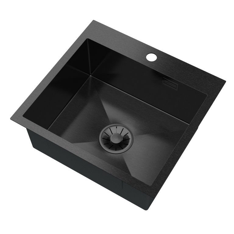 Zlew stalowy 48x45_czarny_nowy syfon_perspektywa