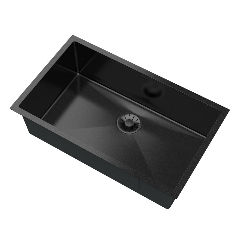 Zlew stalowy 75x45_czarny_nowy syfon_perspektywa