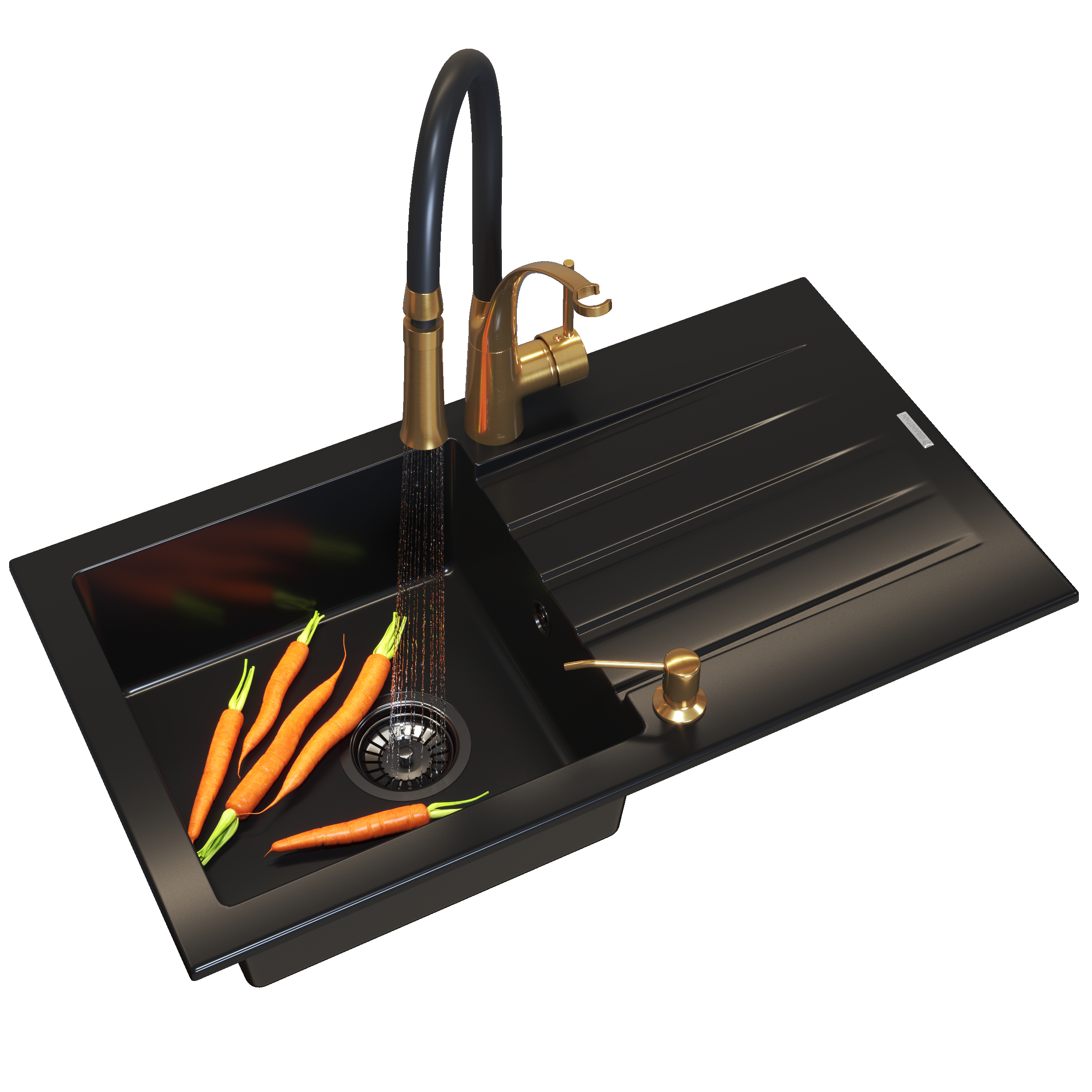 Zlew granitowy jednokomorowy MELGAR czarny Zestaw Bateria Dozownik 5w1