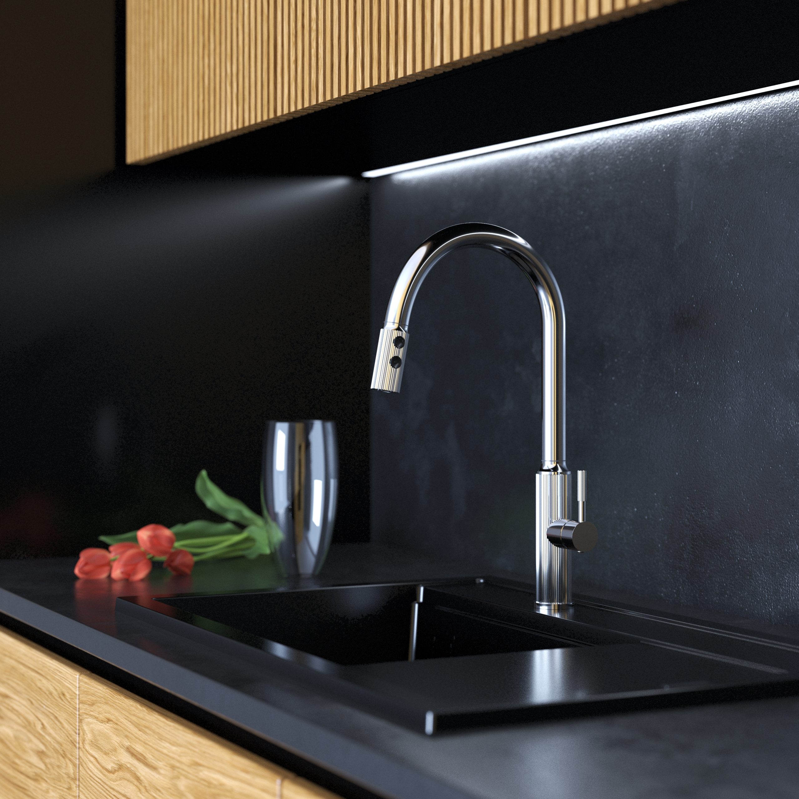 Bateria kuchenna chrom wyciągana wylewka kran stojący LUNA