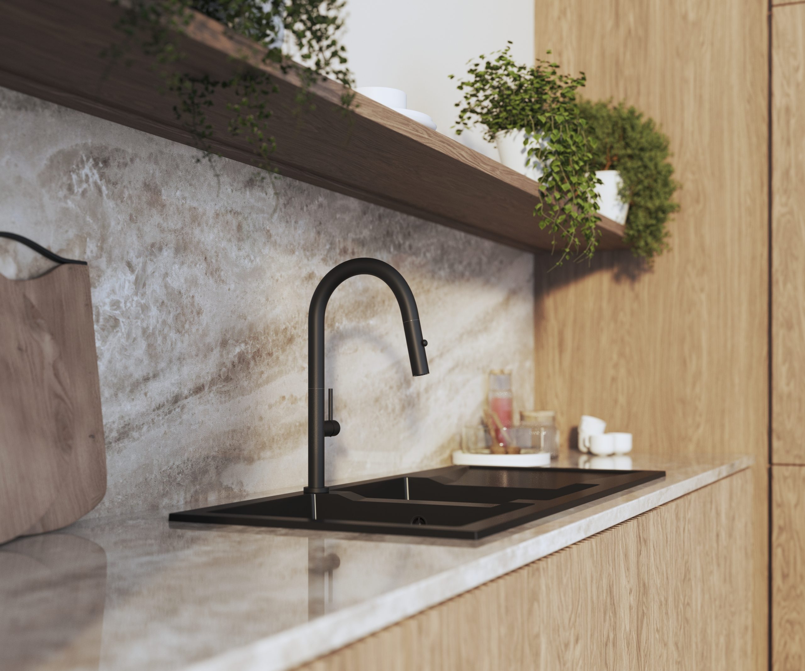 Bateria kuchenna czarna wyciągana wylewka kran 360° 2 funkcje livia