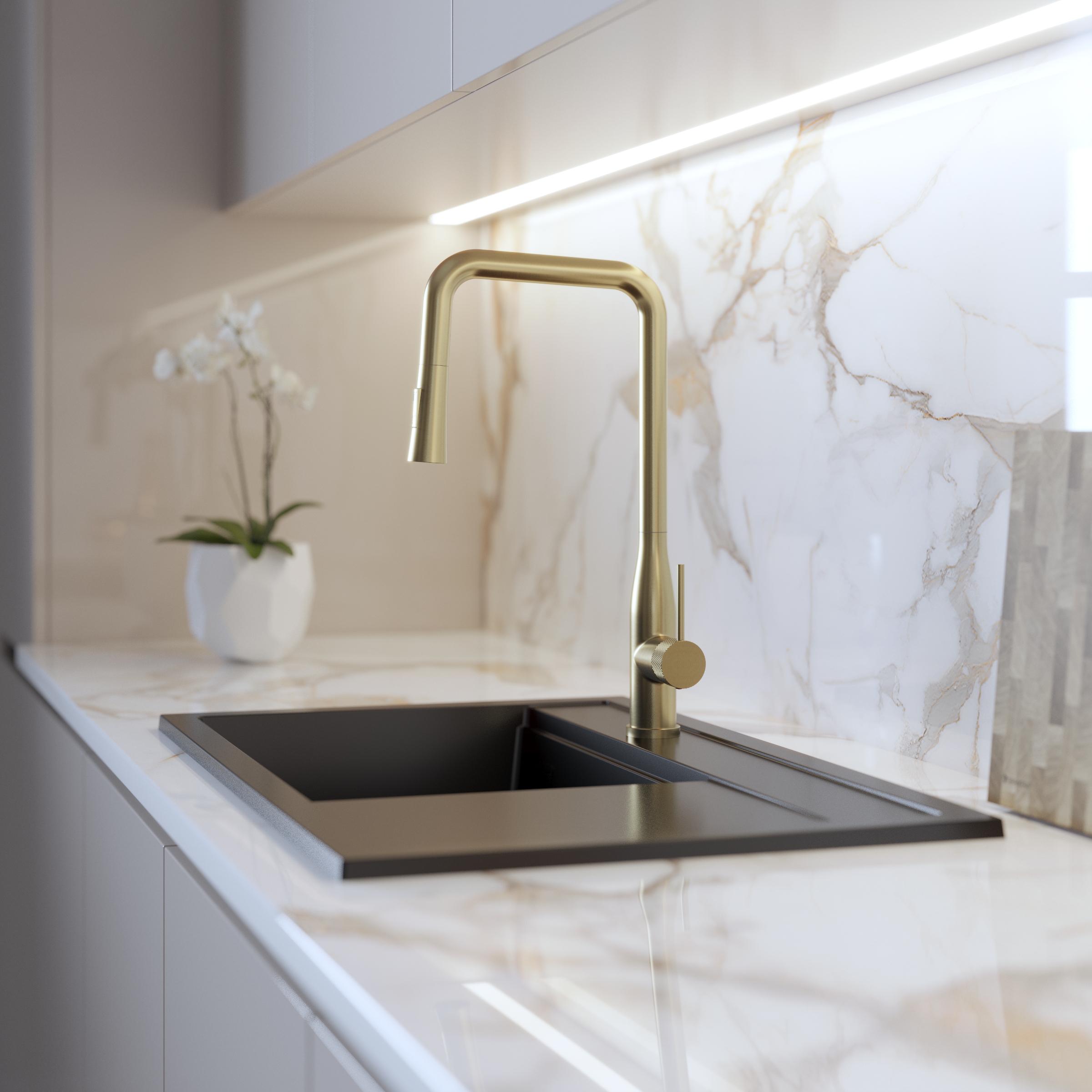 Bateria kuchenna złoto szczotkowane wyciągana wylewka Kran stojący VECTOR 2 funkcje