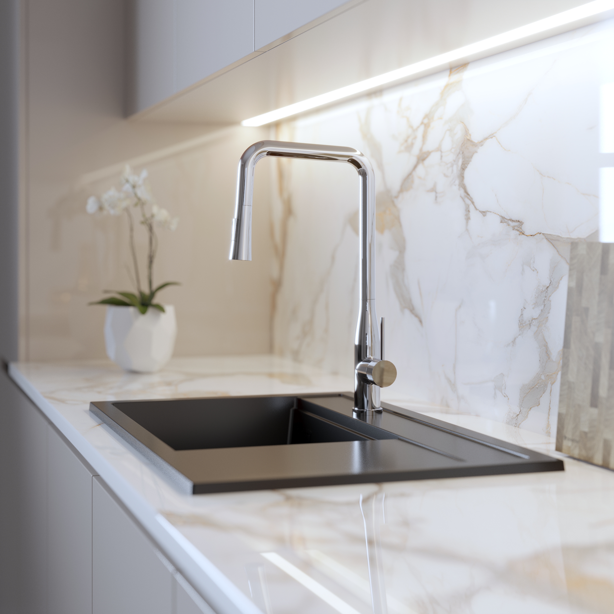 Bateria kuchenna chrom wyciągana wylewka Kran stojący VECTOR 2 funkcje