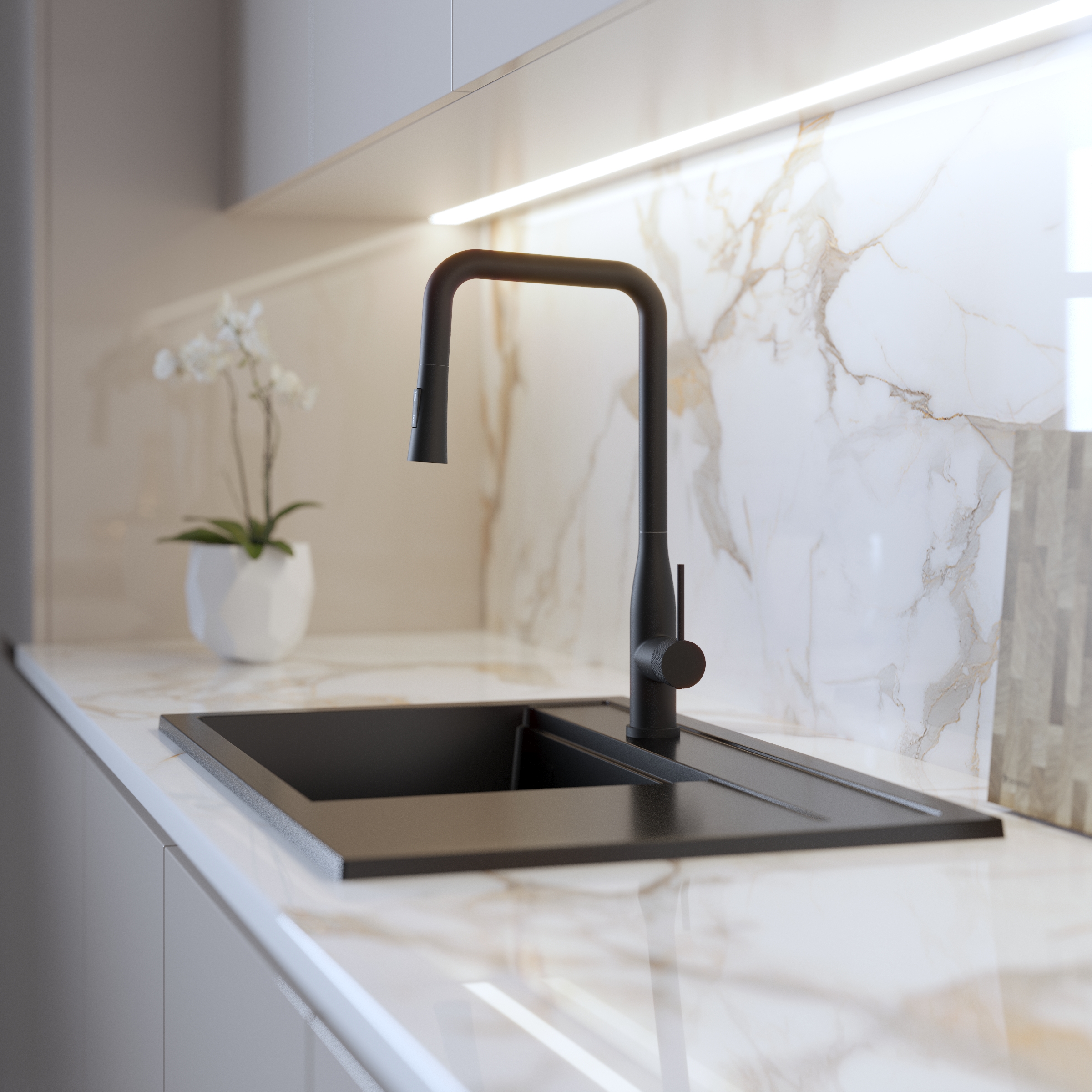 Bateria kuchenna czarna wyciągana wylewka Kran stojący VECTOR 2 funkcje