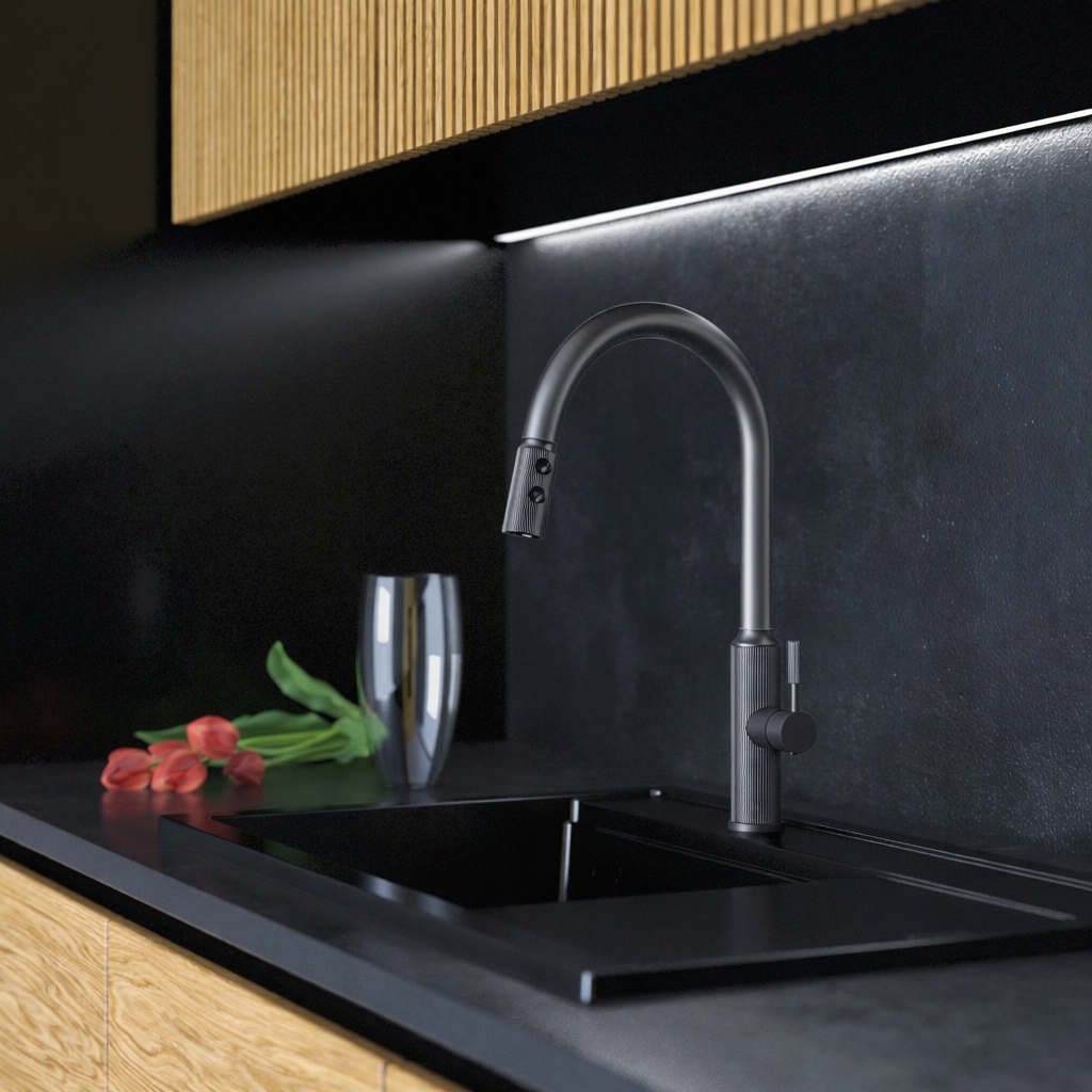 Bateria kuchenna gungrey wyciągana wylewka kran stojący LUNA