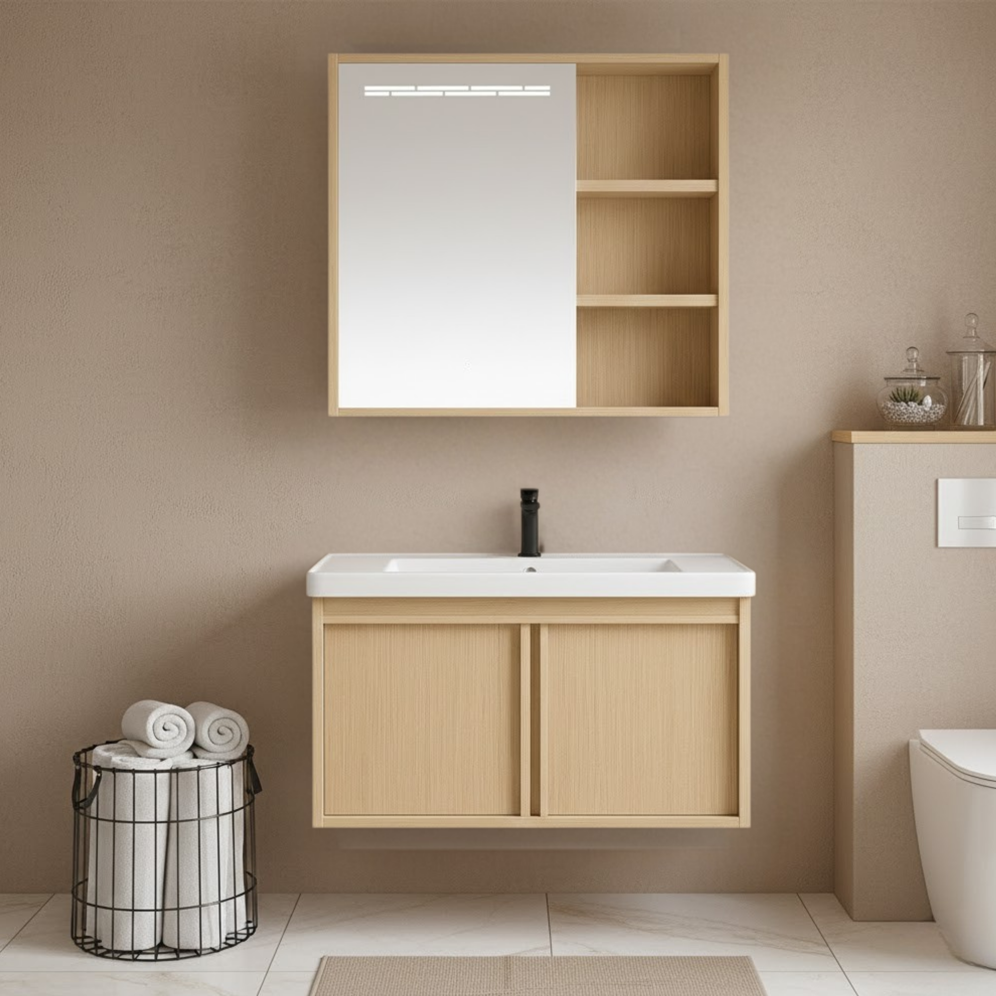 Szafka łazienkowa zestaw umywalka lustro wisząca nowoczesna lucy light