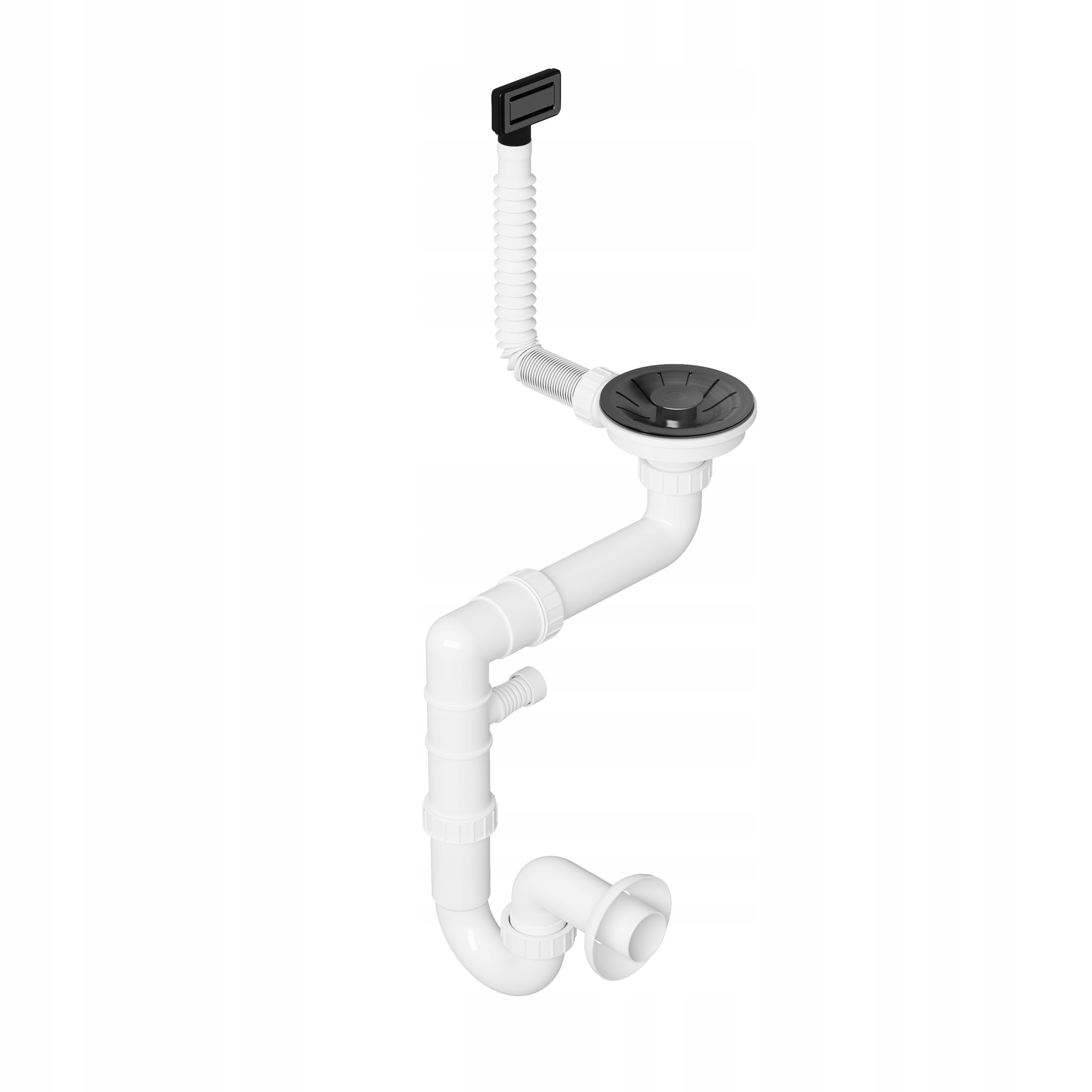 Syfon do zlewu stalowego LUX z prostokątnym przelewem czarny