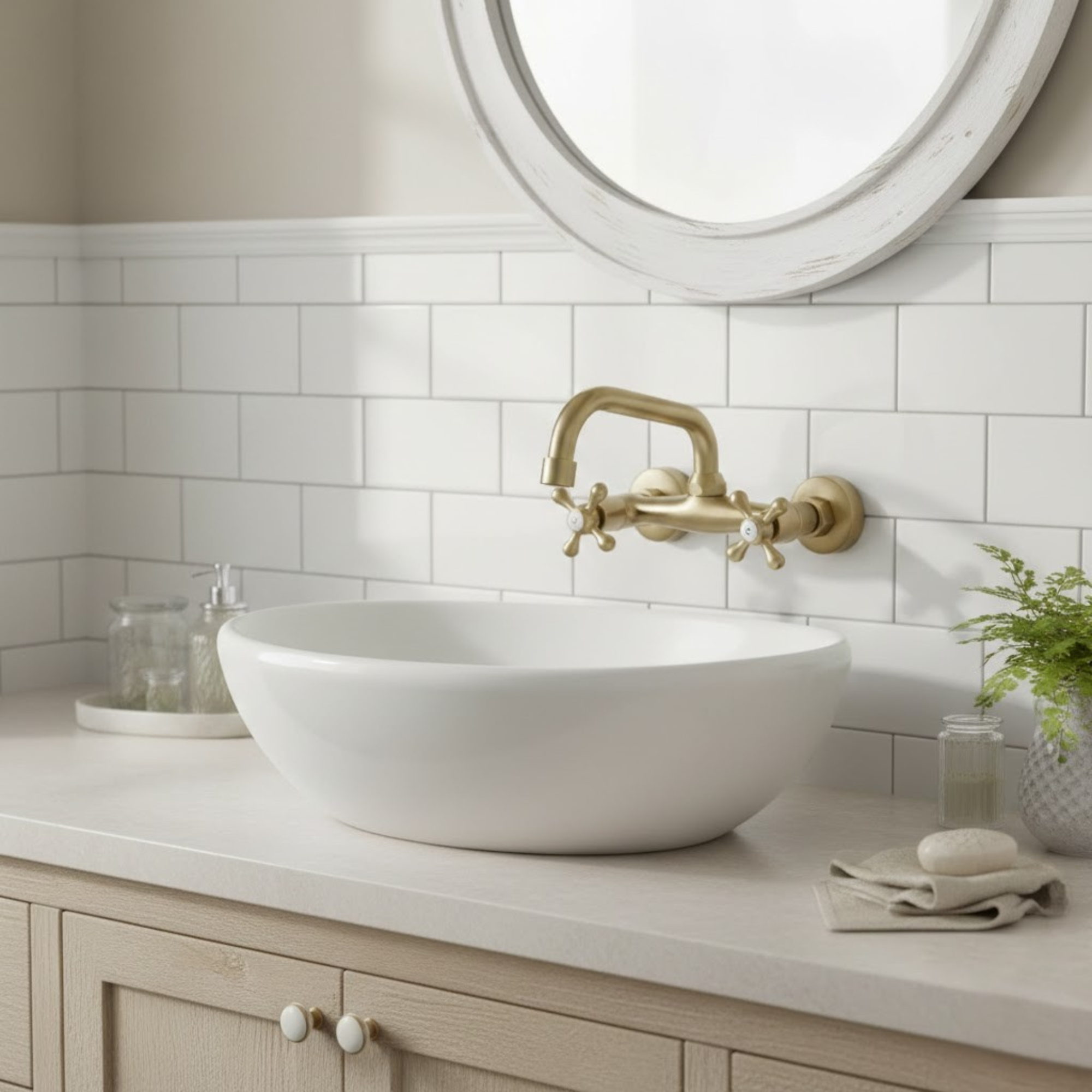 Bateria umywalkowa łazienkowa ścienna obrotowa retro złoto szczotkowane